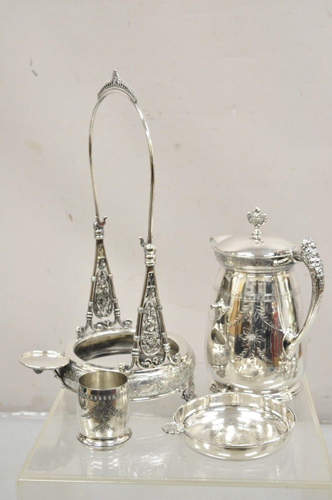 Rogers Smith & Co Silver Plated Victorian Tilting Lemonade Water Pitcher w Stand For Sale 5