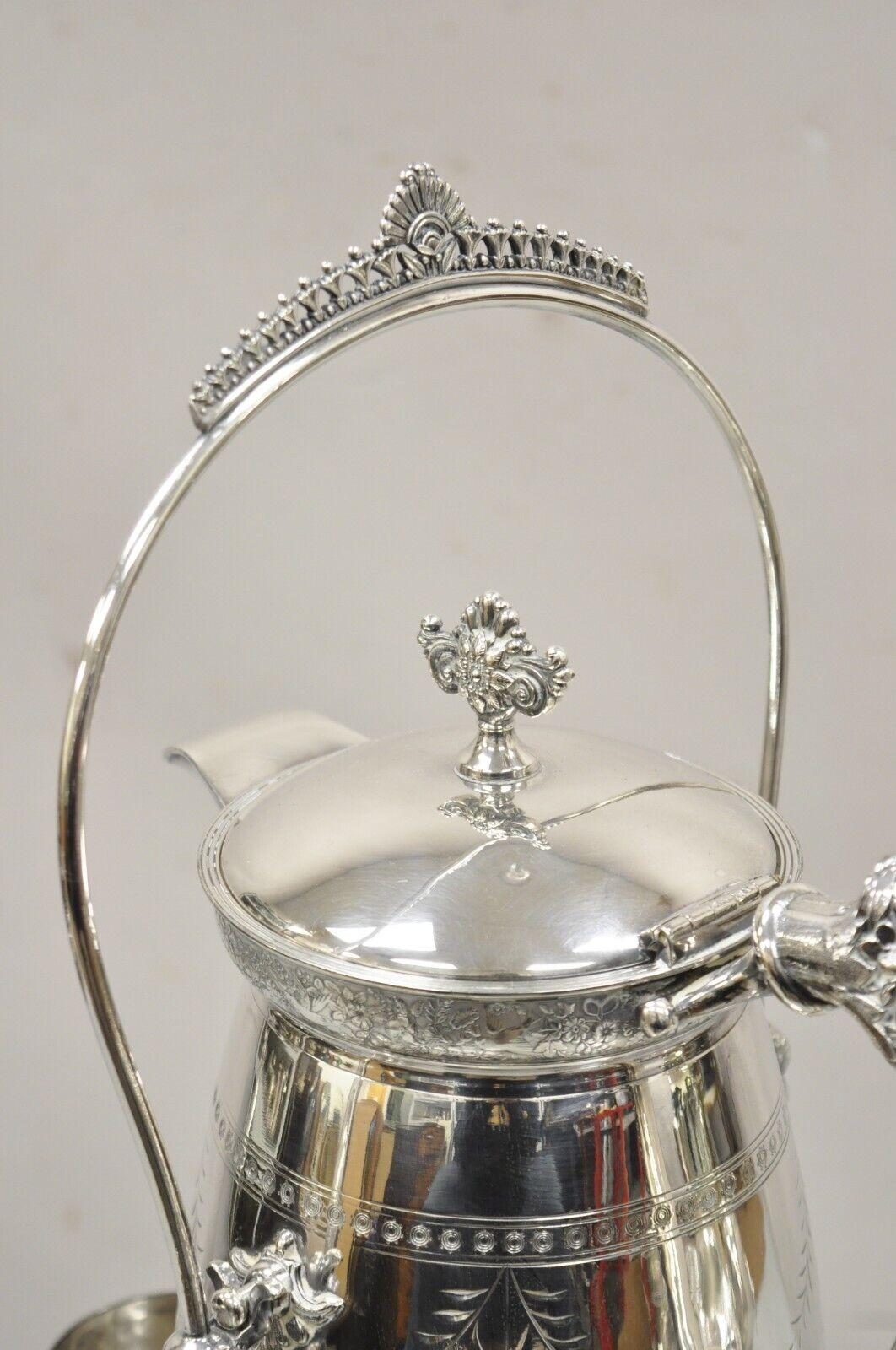 Rogers Smith & Co Silver Plated Victorian Tilting Lemonade Water Pitcher w Stand For Sale 8