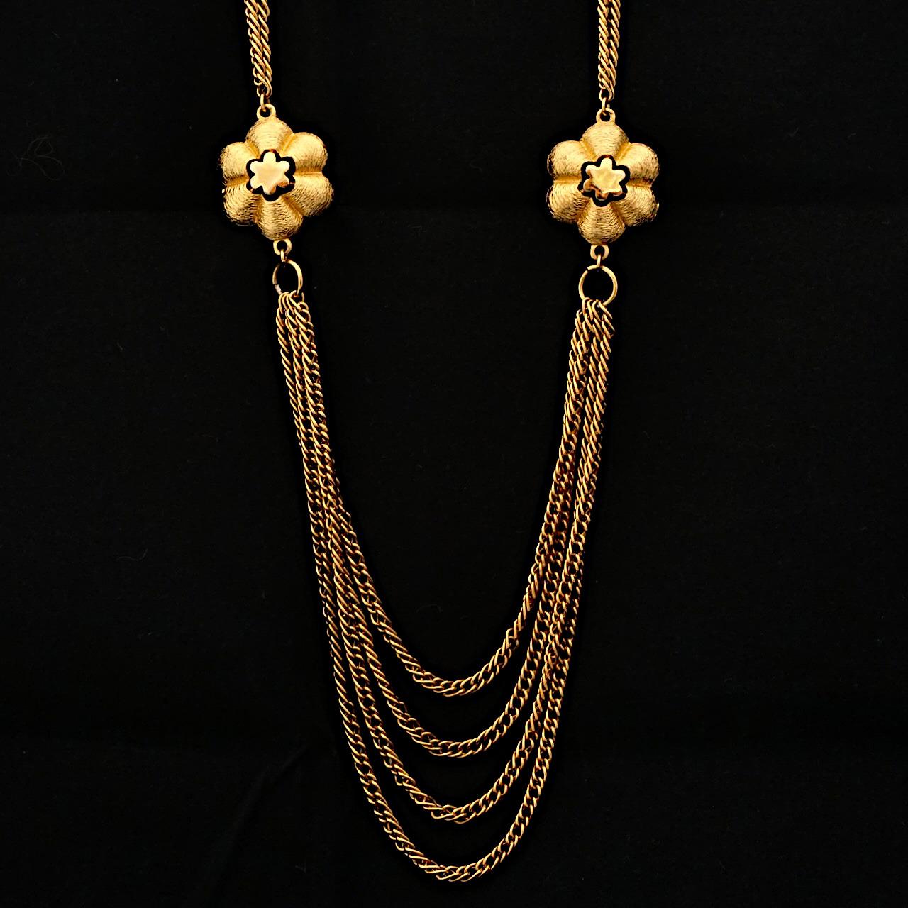 Women's or Men's Roget Gold Plated Multi Strand Chain Flower Necklace For Sale