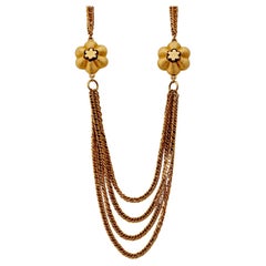 Vintage Roget Gold Plated Multi Strand Chain Flower Necklace