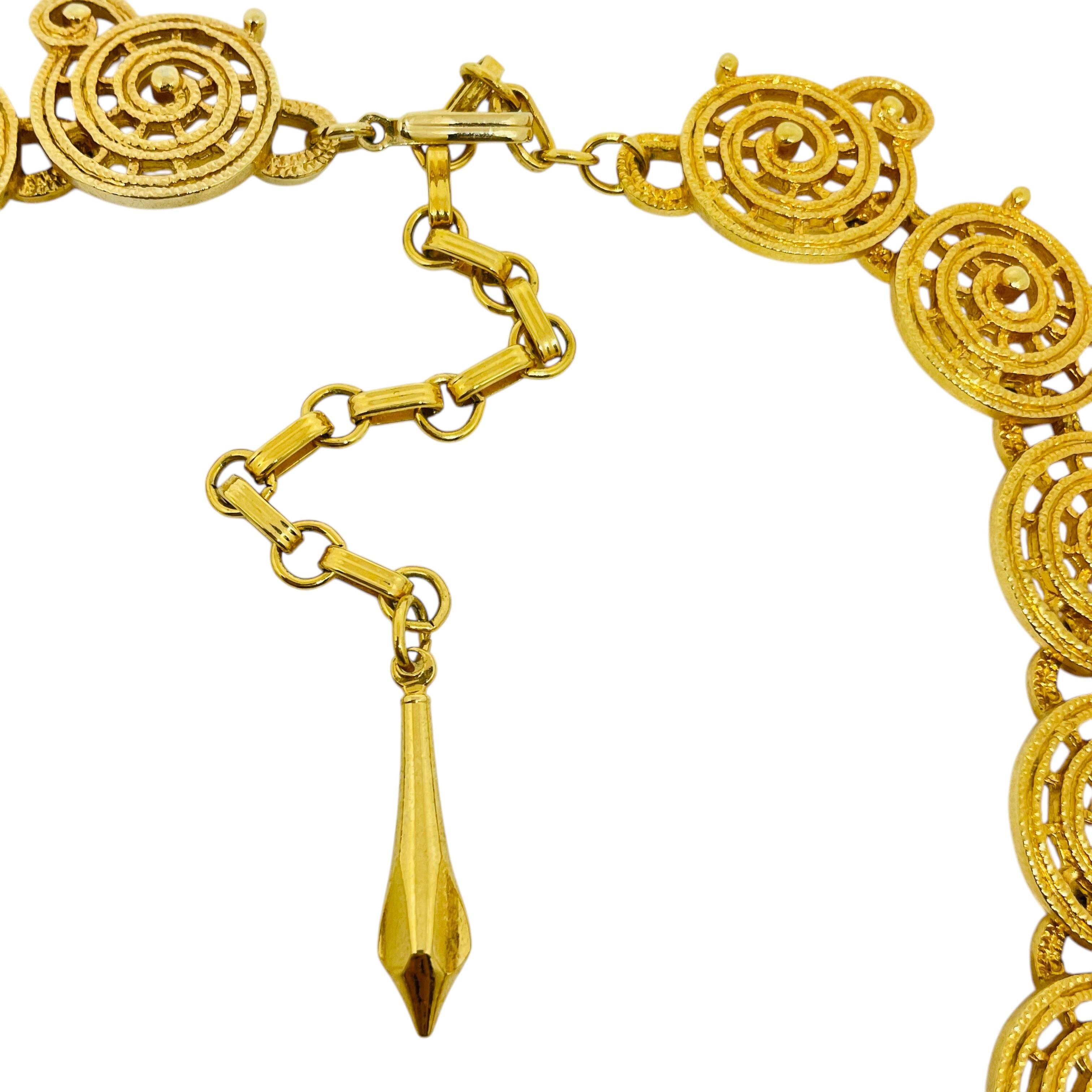 ROGET TM signed vintage gold tone modernist swirl massive choker necklace In Good Condition For Sale In Palos Hills, IL