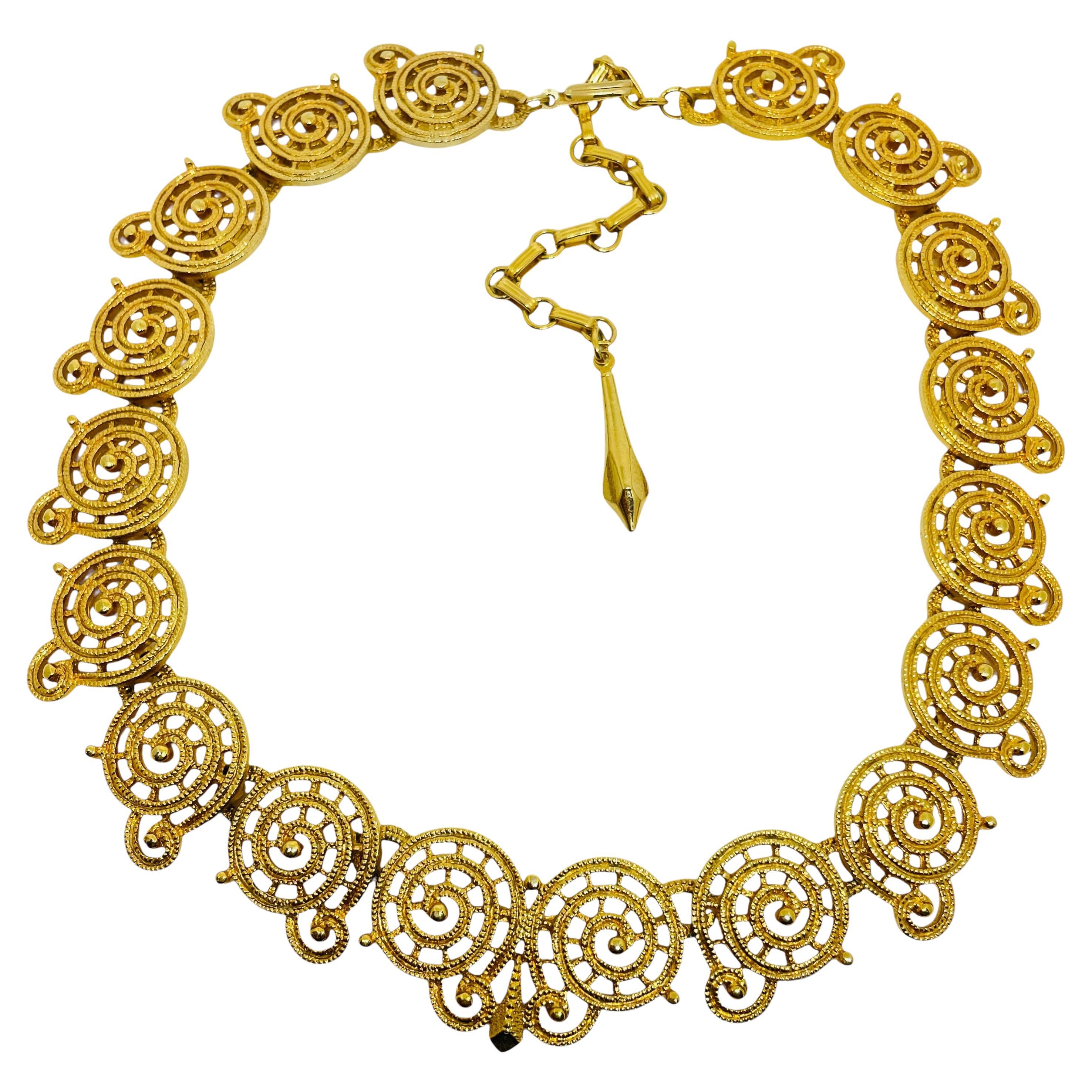 ROGET TM signed vintage gold tone modernist swirl massive choker necklace