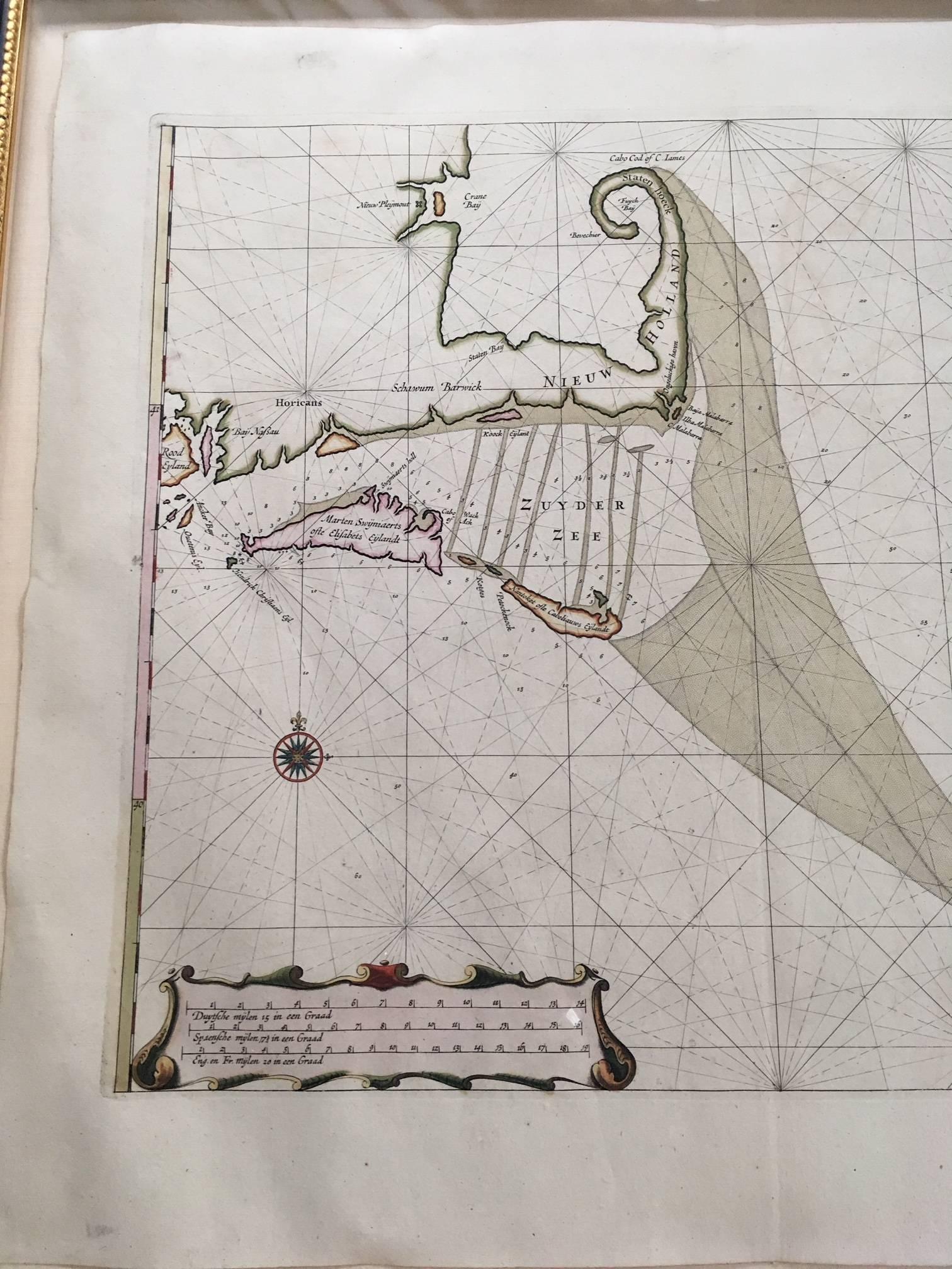 Other Roggeveen's Hand Colored Chart of Cape Cod and the Islands, 1675