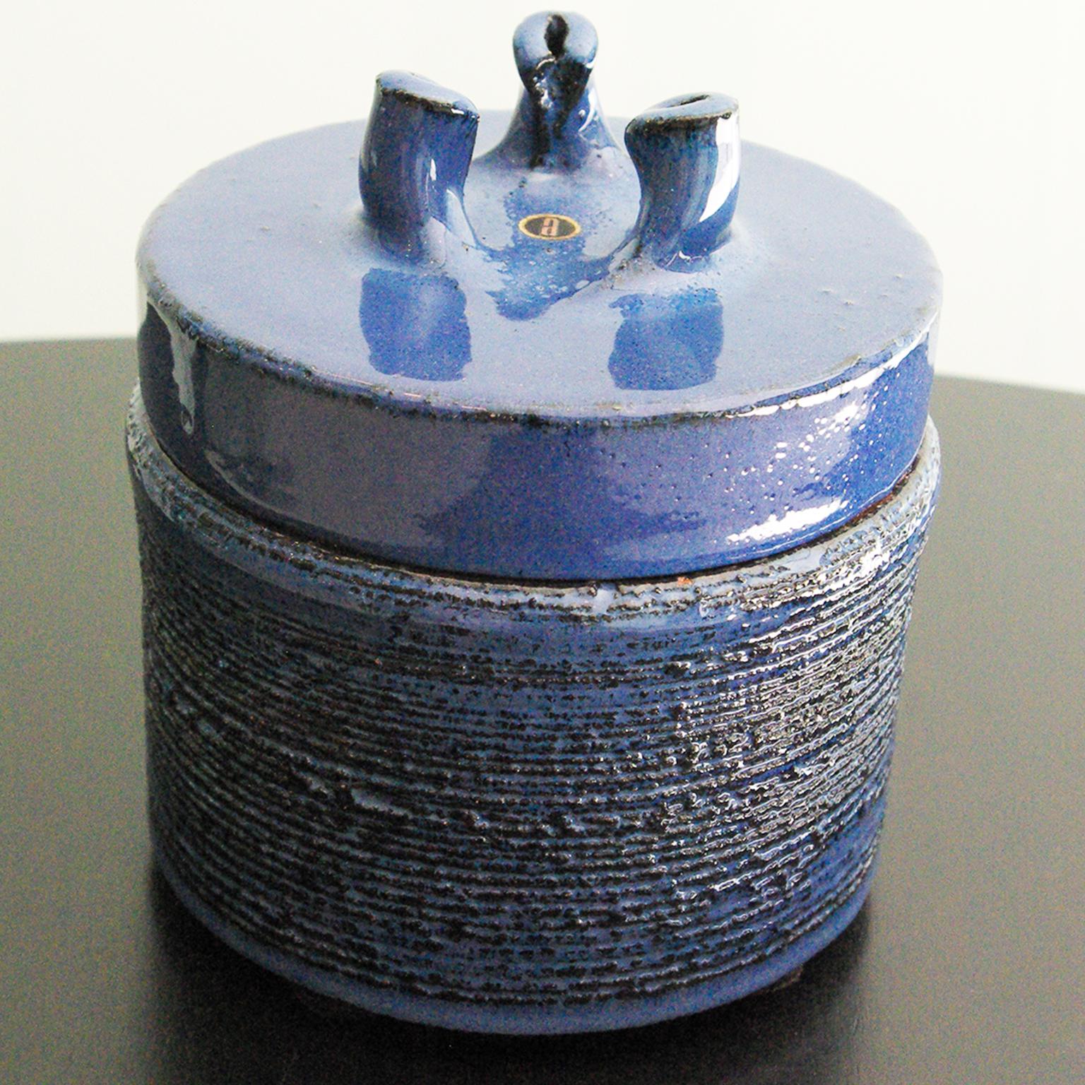 Arts and Crafts Rogier Vandeweghe Blue Ceramic Lidded Pot by Amphora
