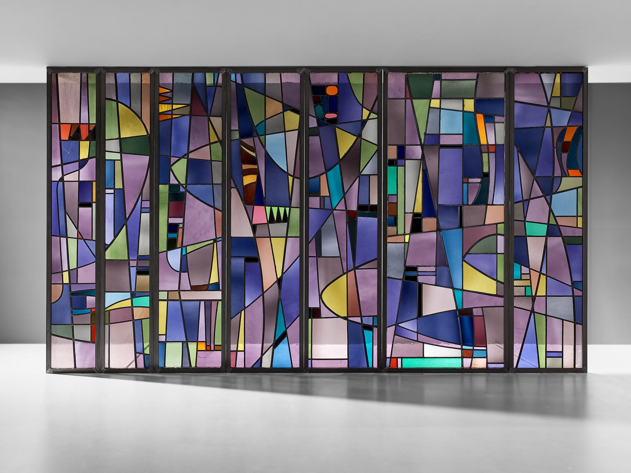 Rogier Vandeweghe Large Stained Glass Panel  In Good Condition For Sale In Waalwijk, NL