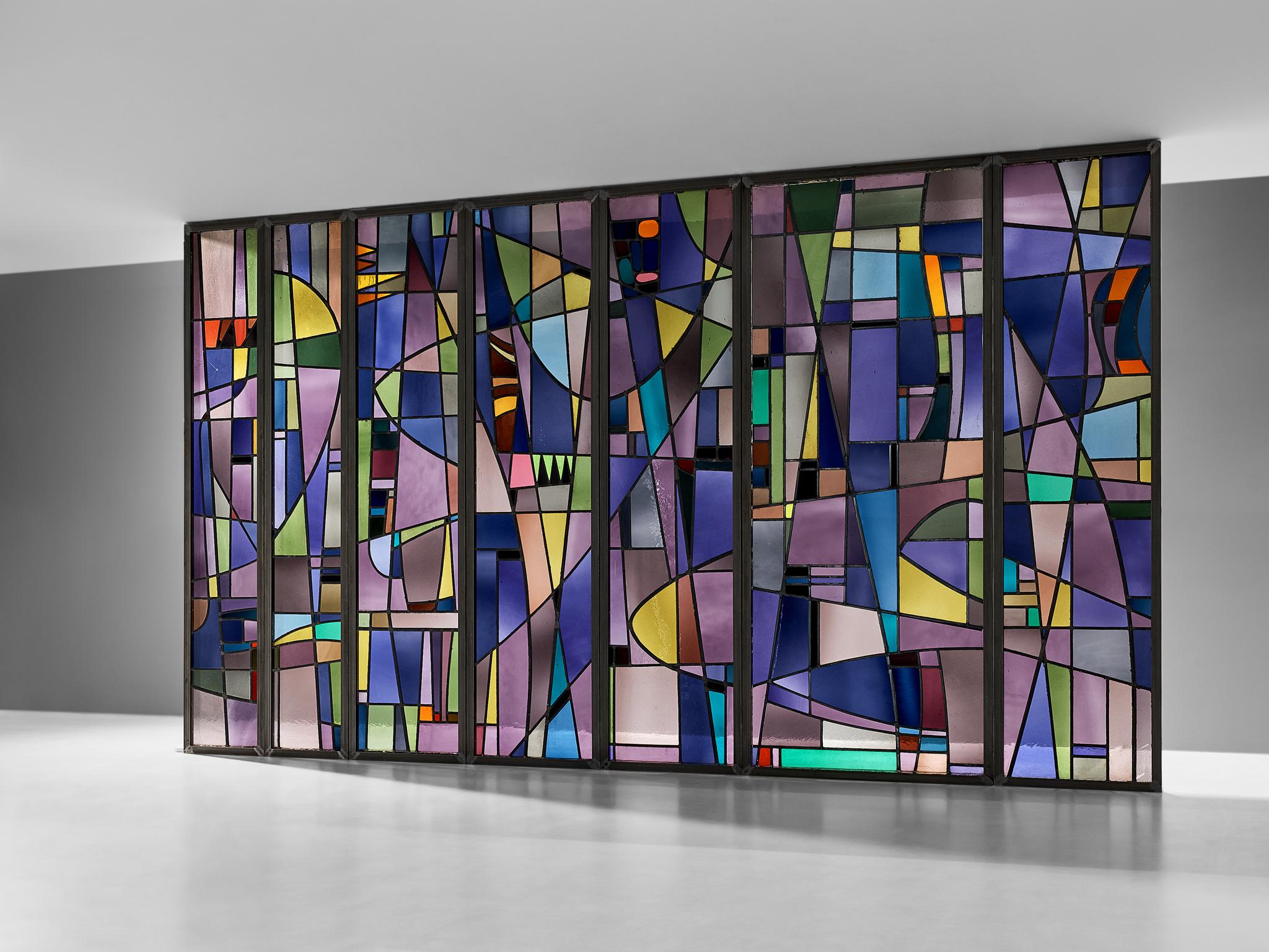 Mid-20th Century Rogier Vandeweghe Large Stained Glass Panel  For Sale