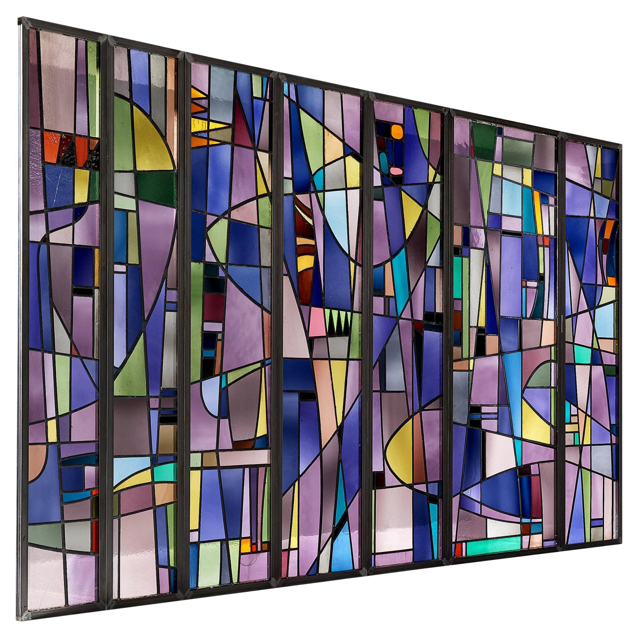 Rogier Vandeweghe Large Stained Glass Panel  For Sale