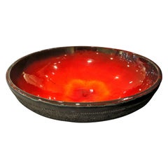 Rogier Vandweghe Large Ceramic Bowl with Red and Black Glazes 1960s 'Signed'