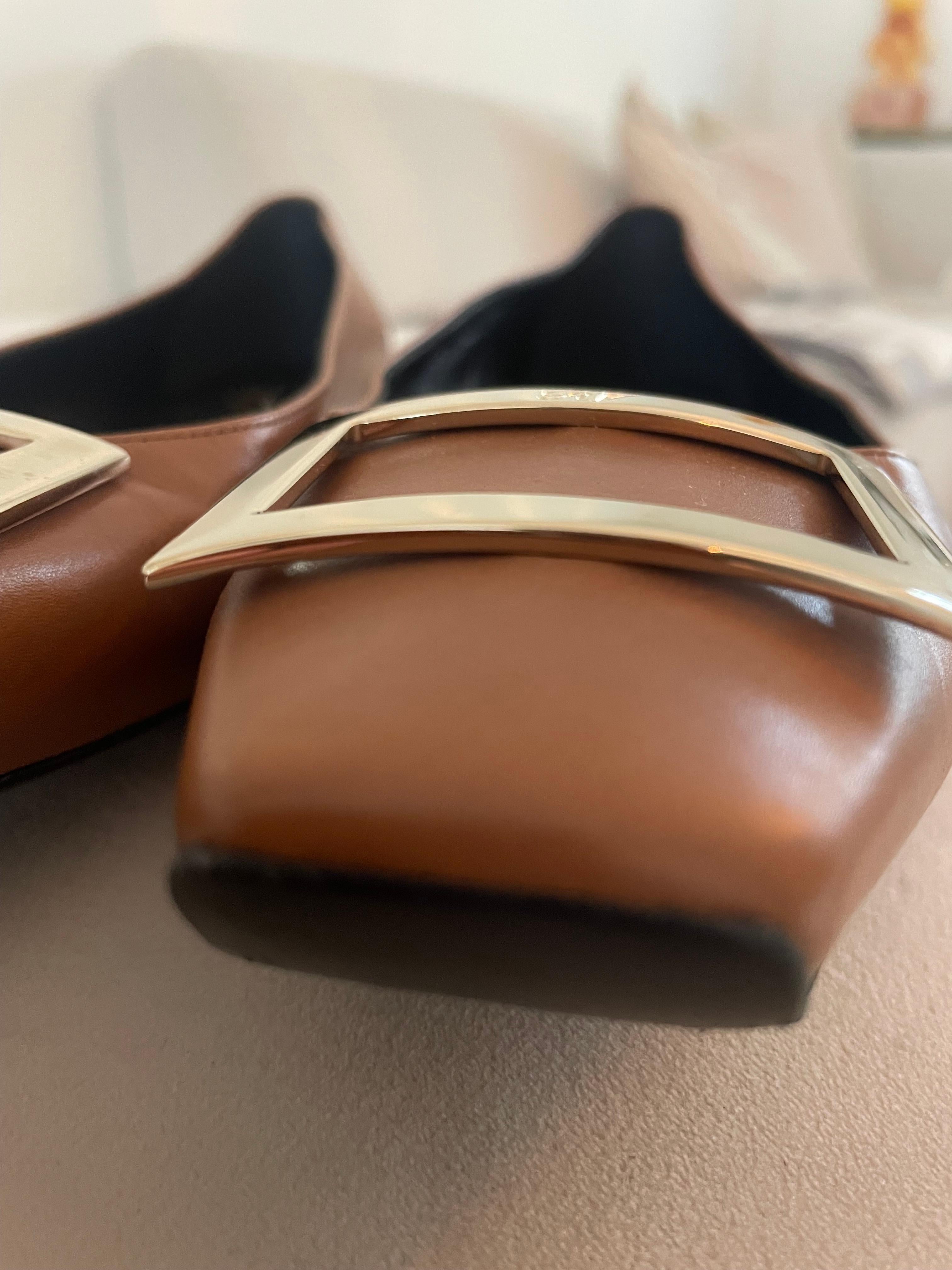 Rogier Vivier Trompette Leather Ballet Flats 42 brown 5