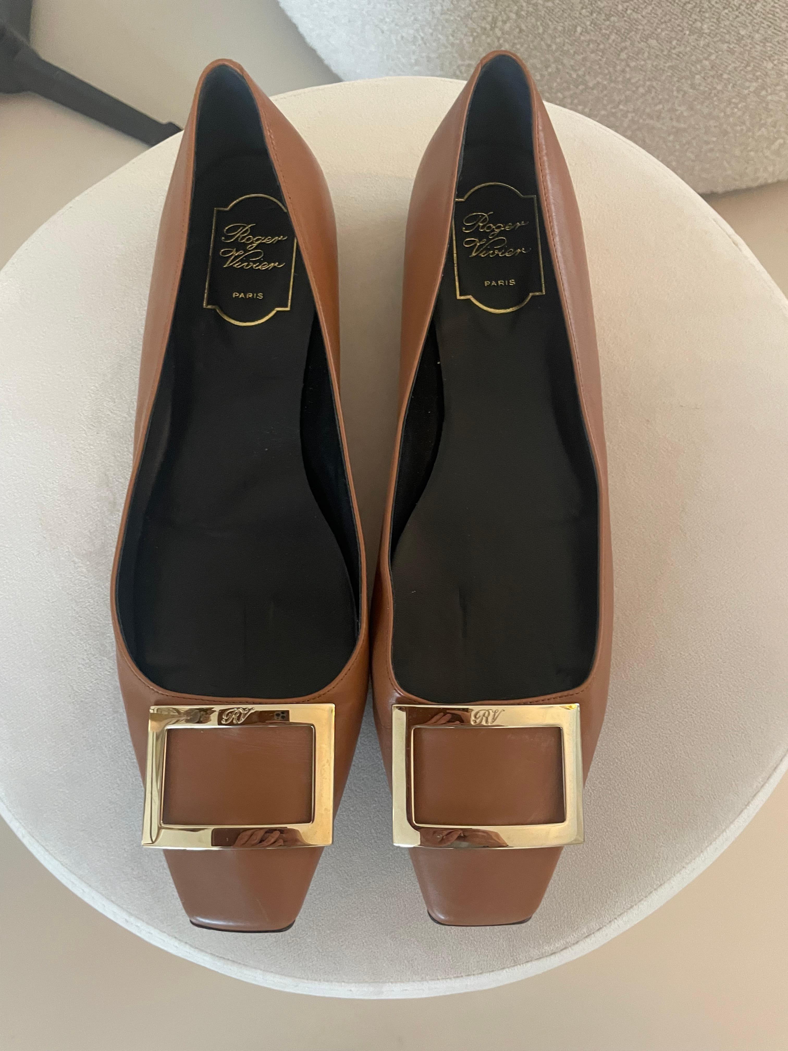 Rogier Vivier Trompette Leather Ballet Flats 42 brown 6