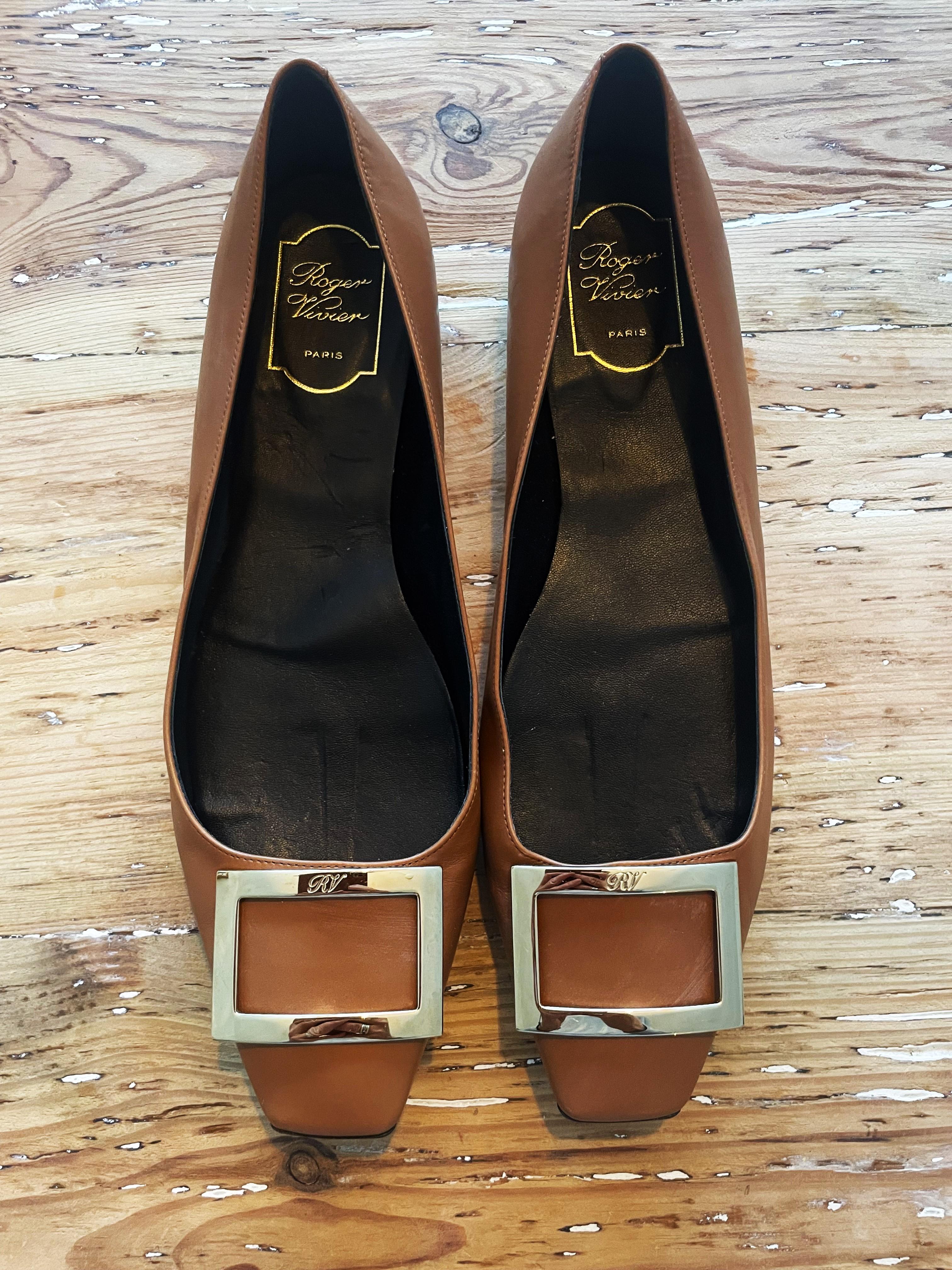 Rogier Vivier Trompette Leather Ballet Flats 42 brown 3