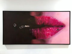 "Sound 6616" Lush Woman's Lips & Elemente Photorealist Ölgemälde auf Leinwand
