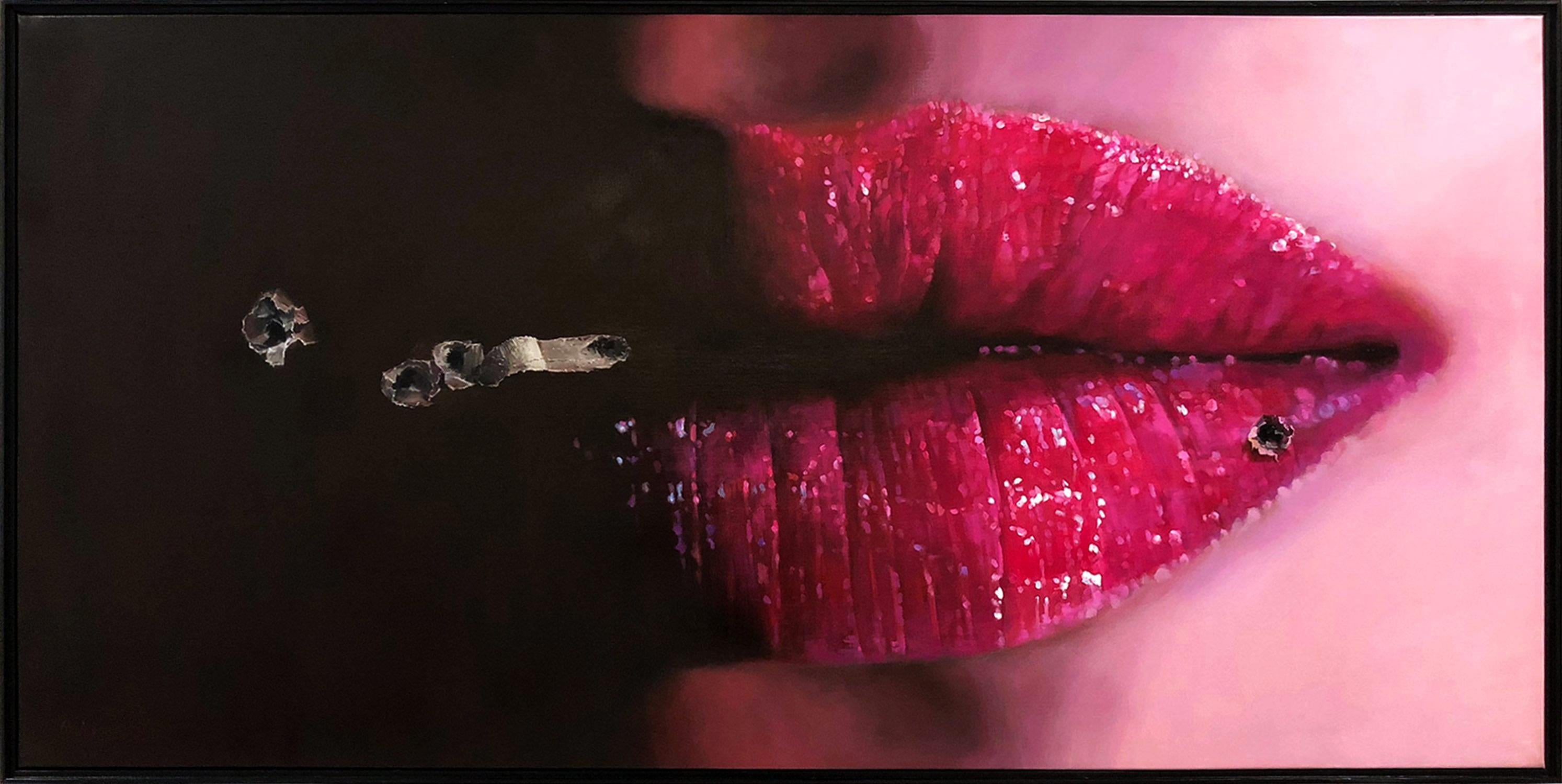 "Sound 6616" Lèvres et éléments d'une femme luxuriante Peinture à l'huile photoréaliste sur toile