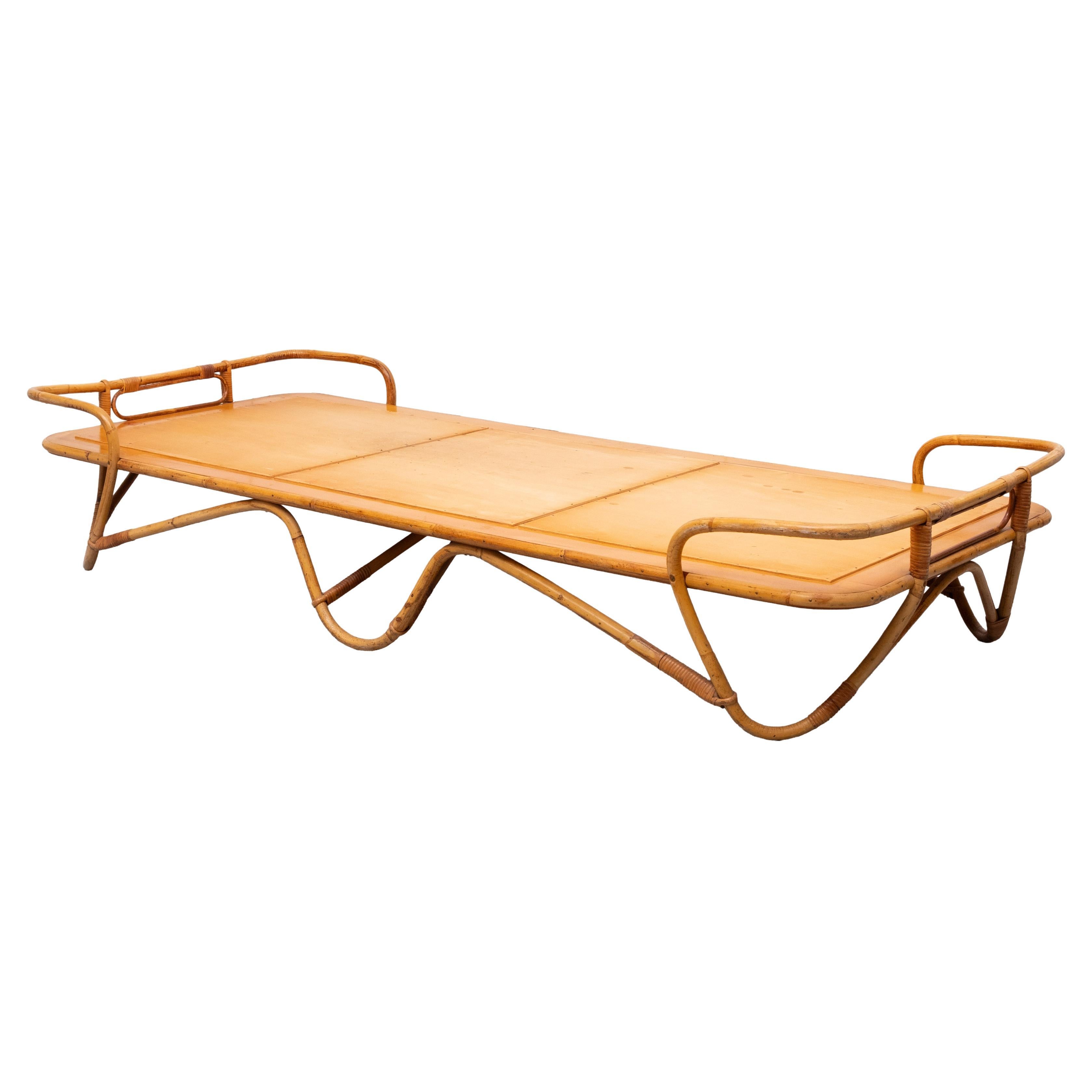 Rohé Daybed lit en rotin rotan Noordwolde 1950s Holland