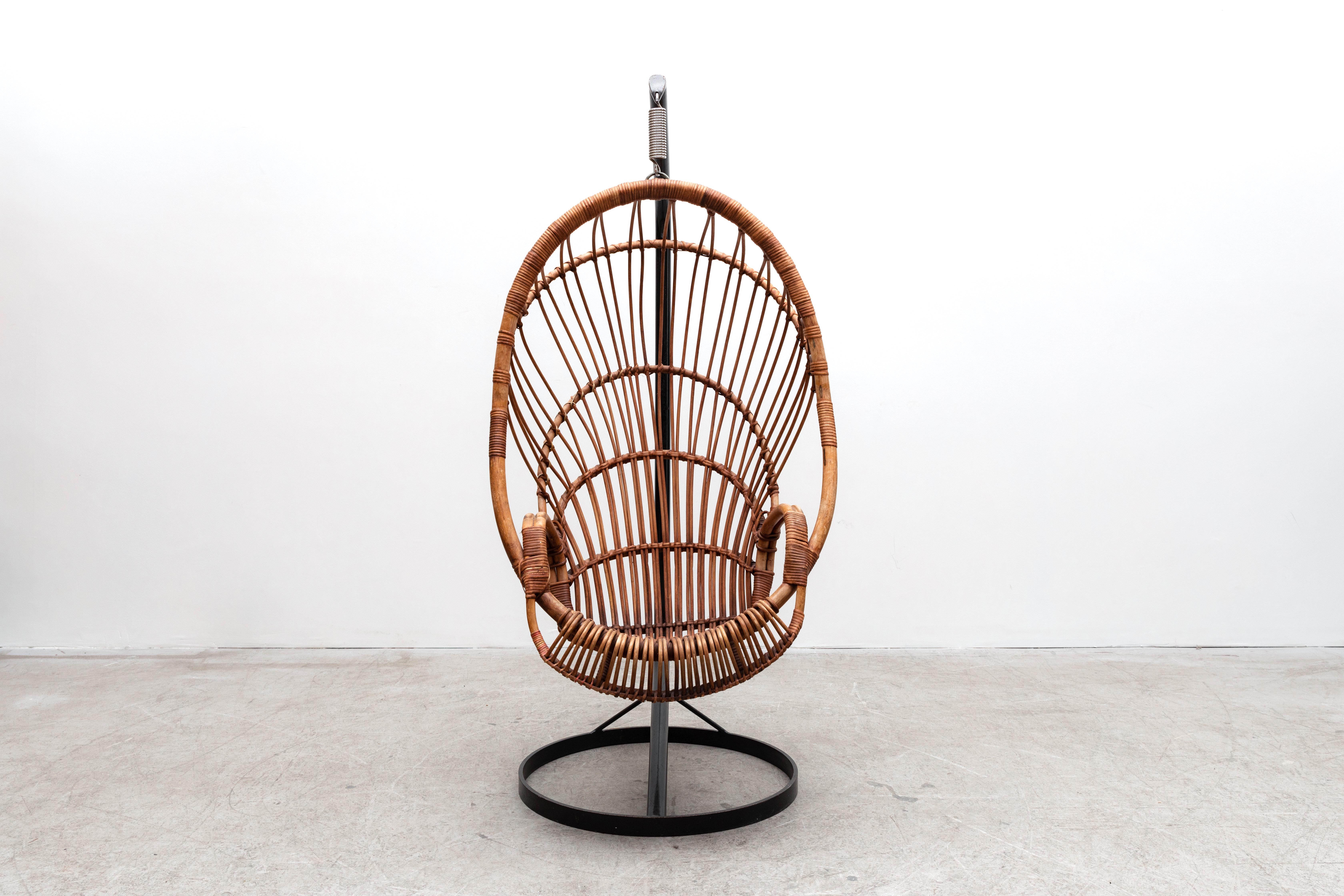 Mid-Century Modern Rohé Noordwolde 'attr' Rattan Hanging Basket Chair