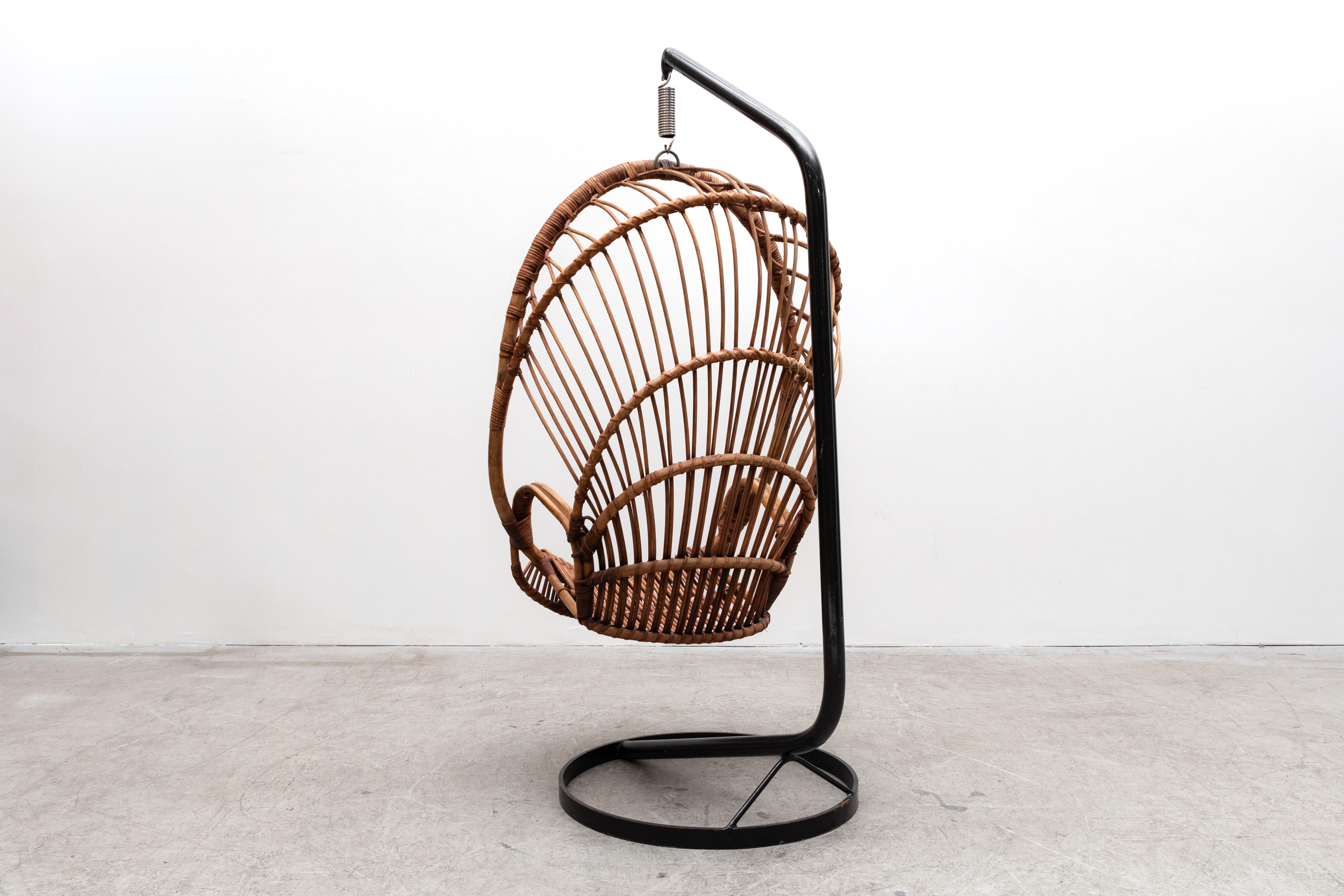 Dutch Rohé Noordwolde 'attr' Rattan Hanging Basket Chair