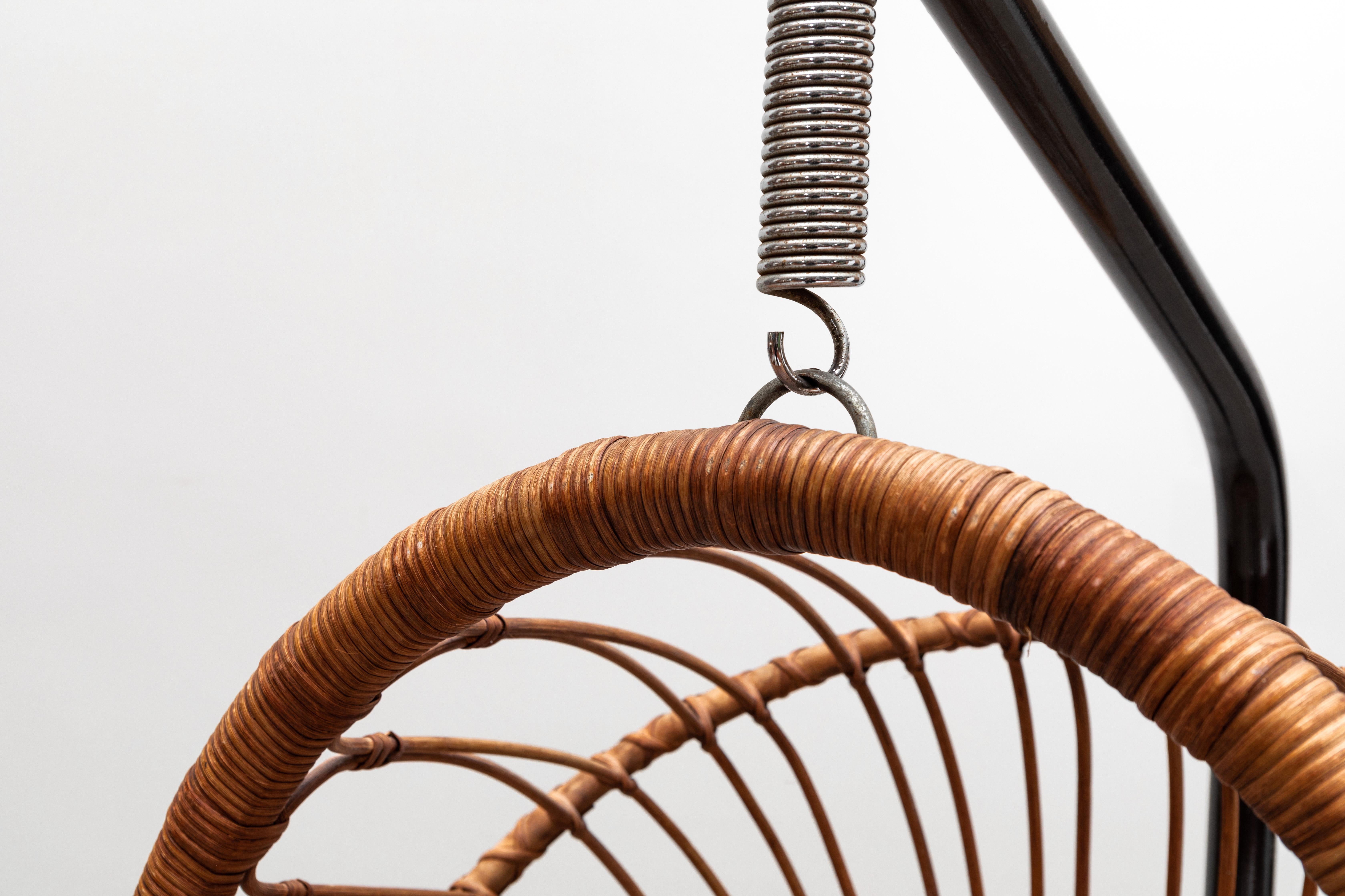 Enameled Rohé Noordwolde 'attr' Rattan Hanging Basket Chair