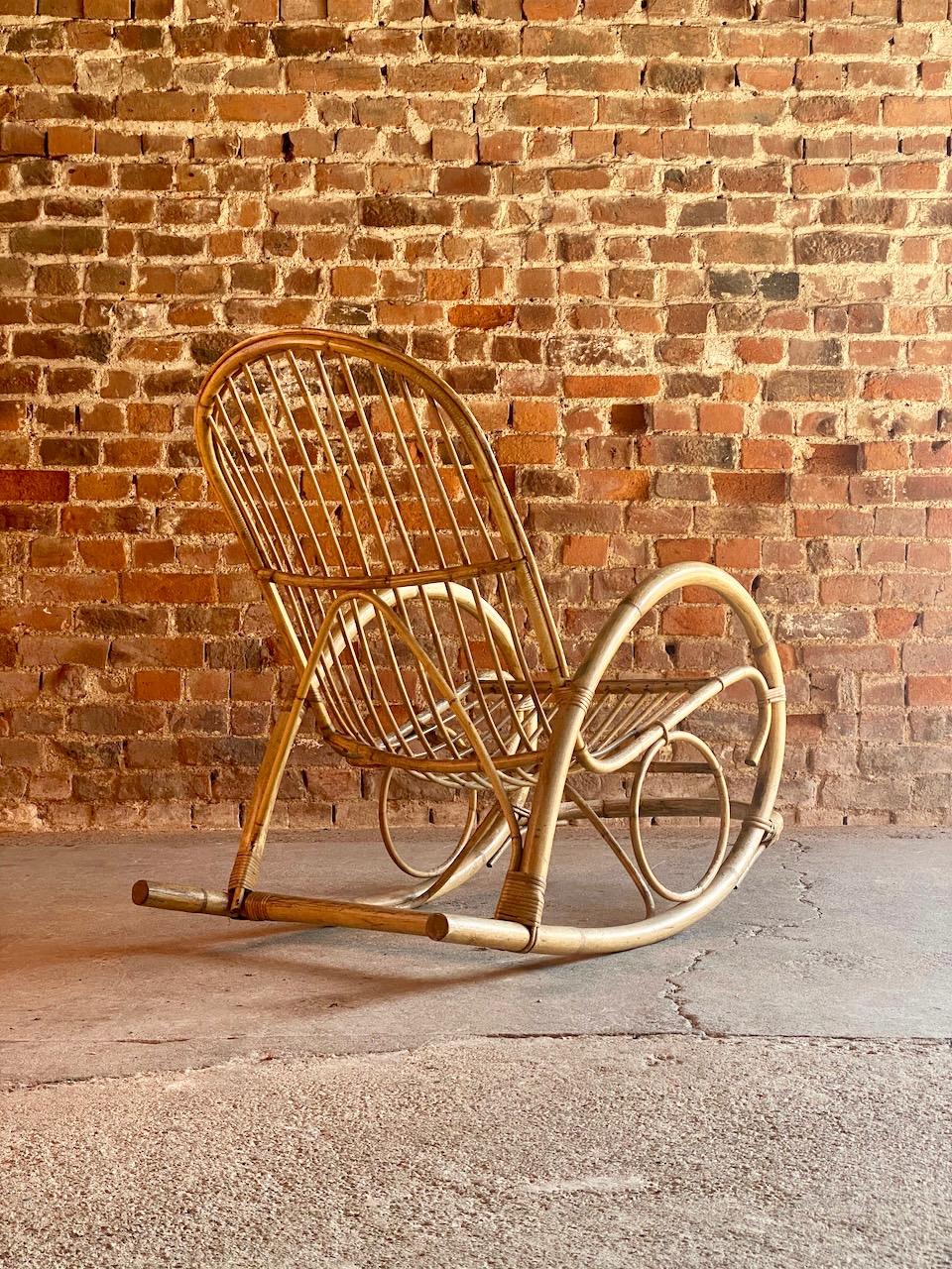 Rohé Noordwolde Bamboo and Rattan Rocking Chair, Netherlands, circa 1950s In Good Condition For Sale In Longdon, Tewkesbury