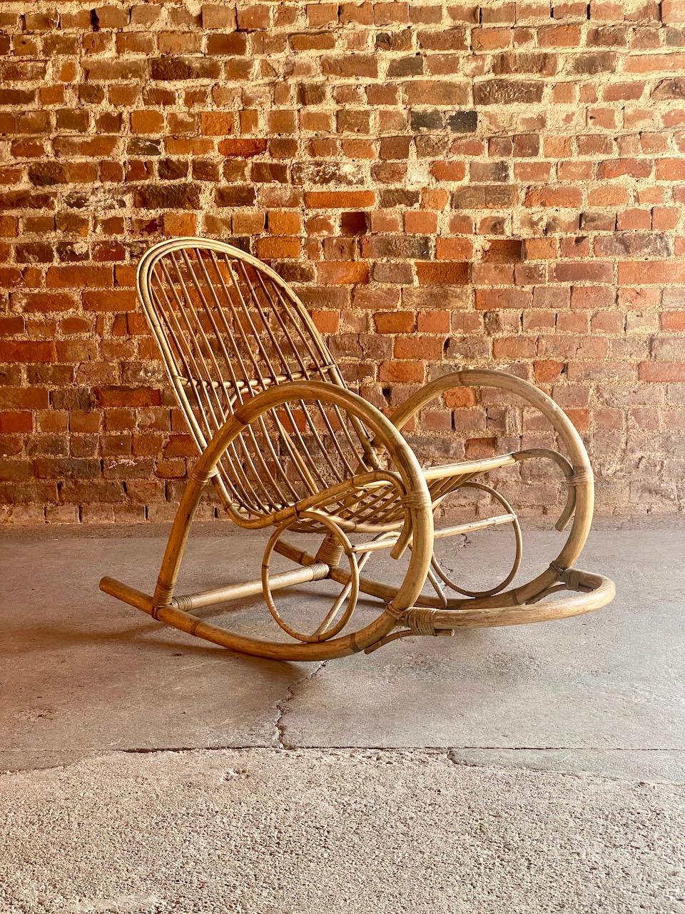Rohé Noordwolde Bamboo and Rattan Rocking Chair, Netherlands, circa 1950s For Sale 1