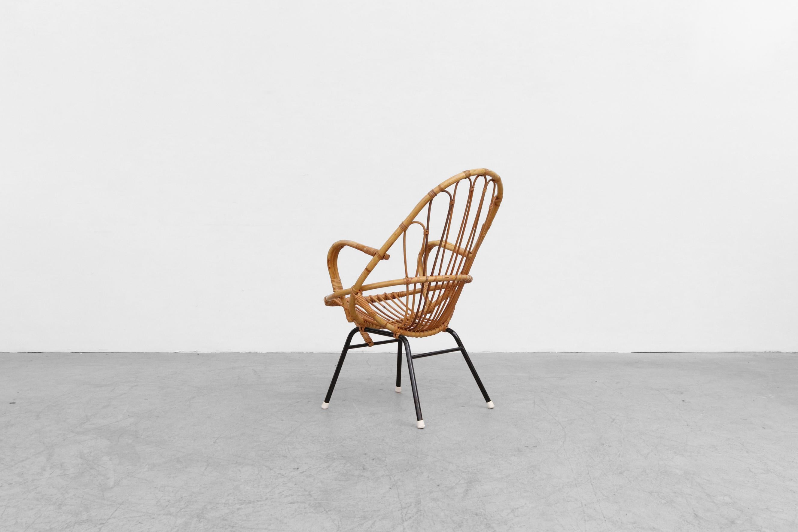 Dutch Rohe Noordwolde Bamboo Armchair with Decorative Back and Black Legs For Sale