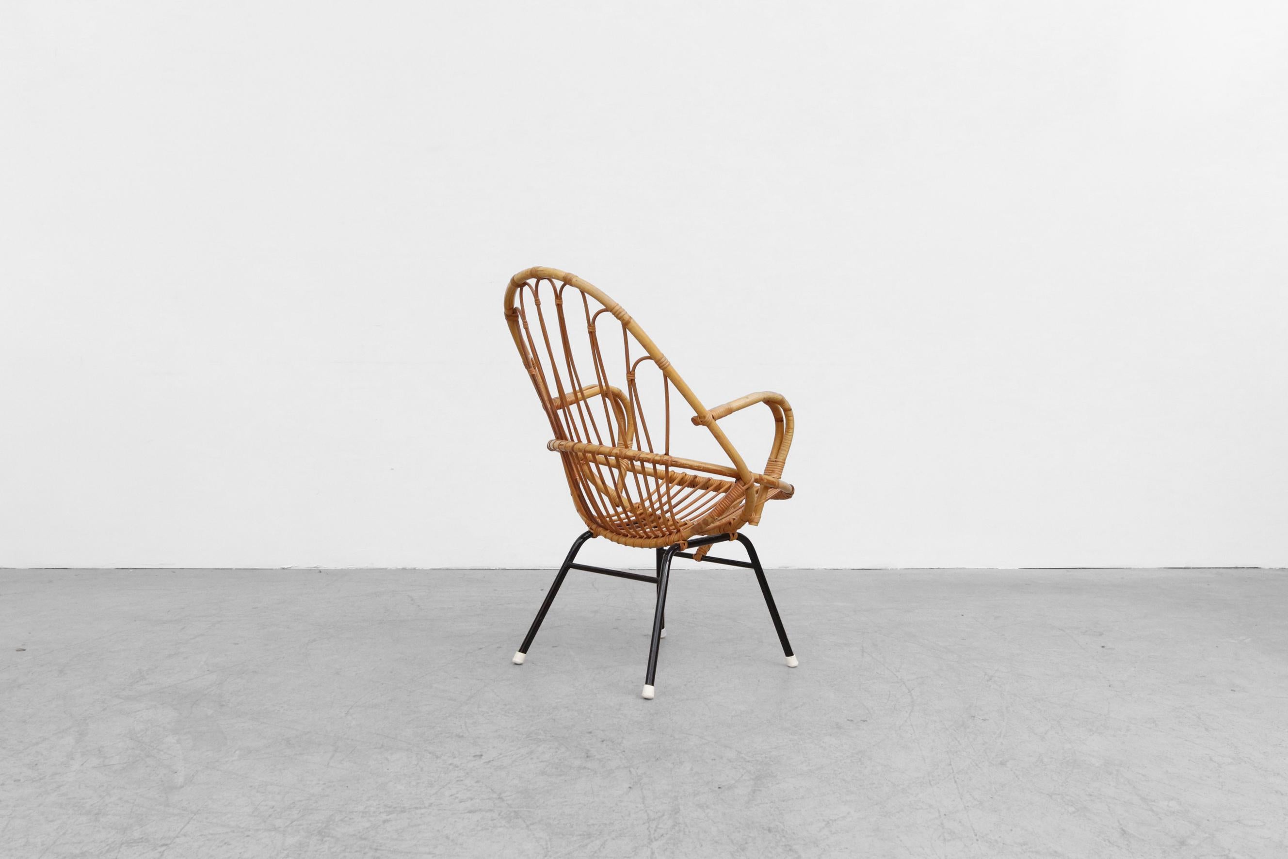 Mid-20th Century Rohe Noordwolde Bamboo Armchair with Decorative Back and Black Legs For Sale