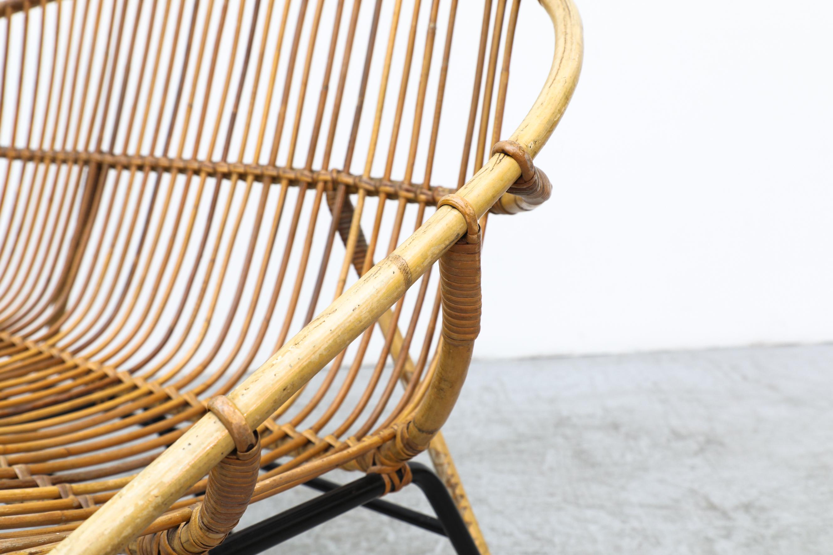 Rohe Noordwolde Bamboo Loveseat with Black Legs and Rattan Wrapped Back Legs For Sale 11