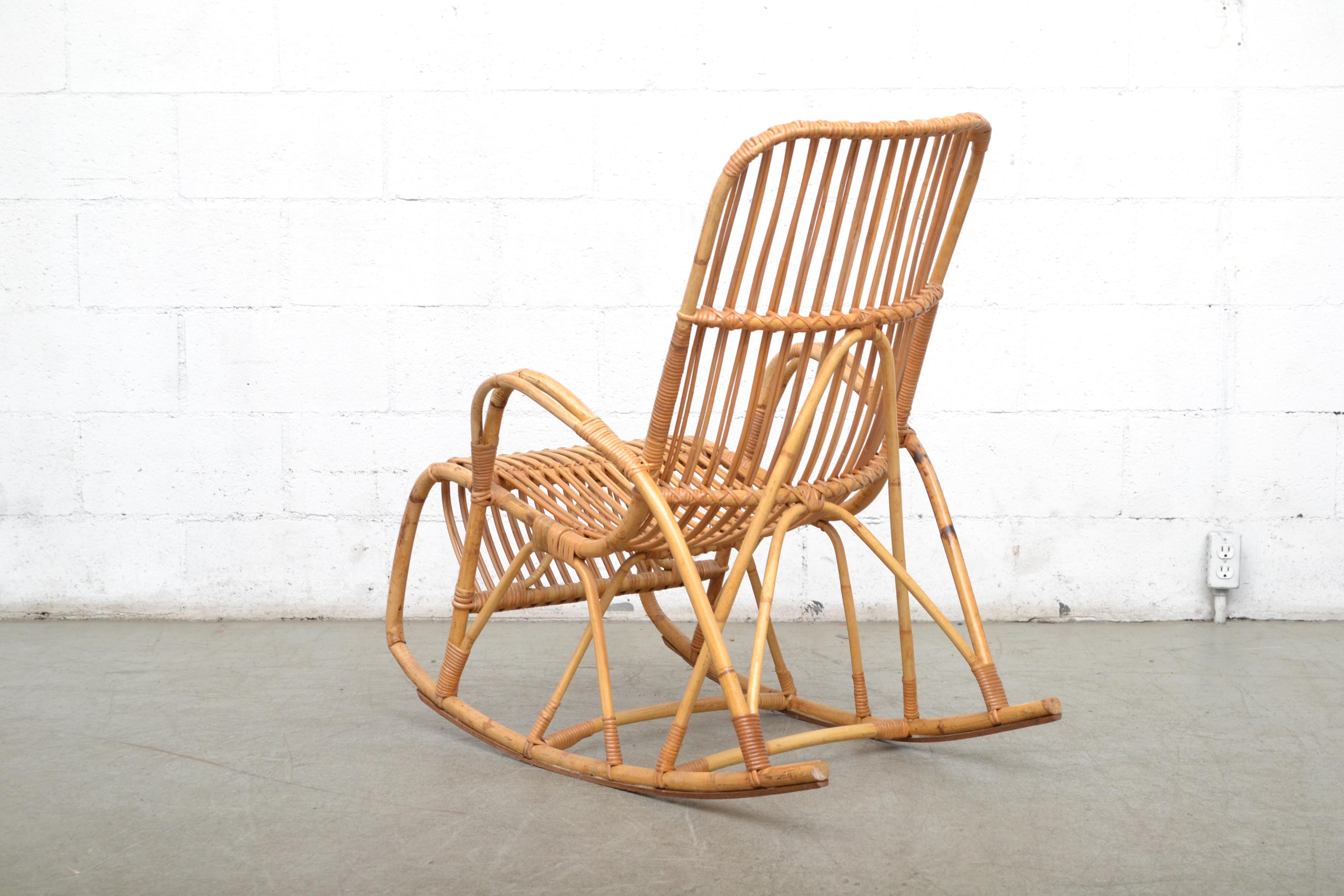 Mid-Century Modern Rohe Noordwolde Bamboo Rocking Chair