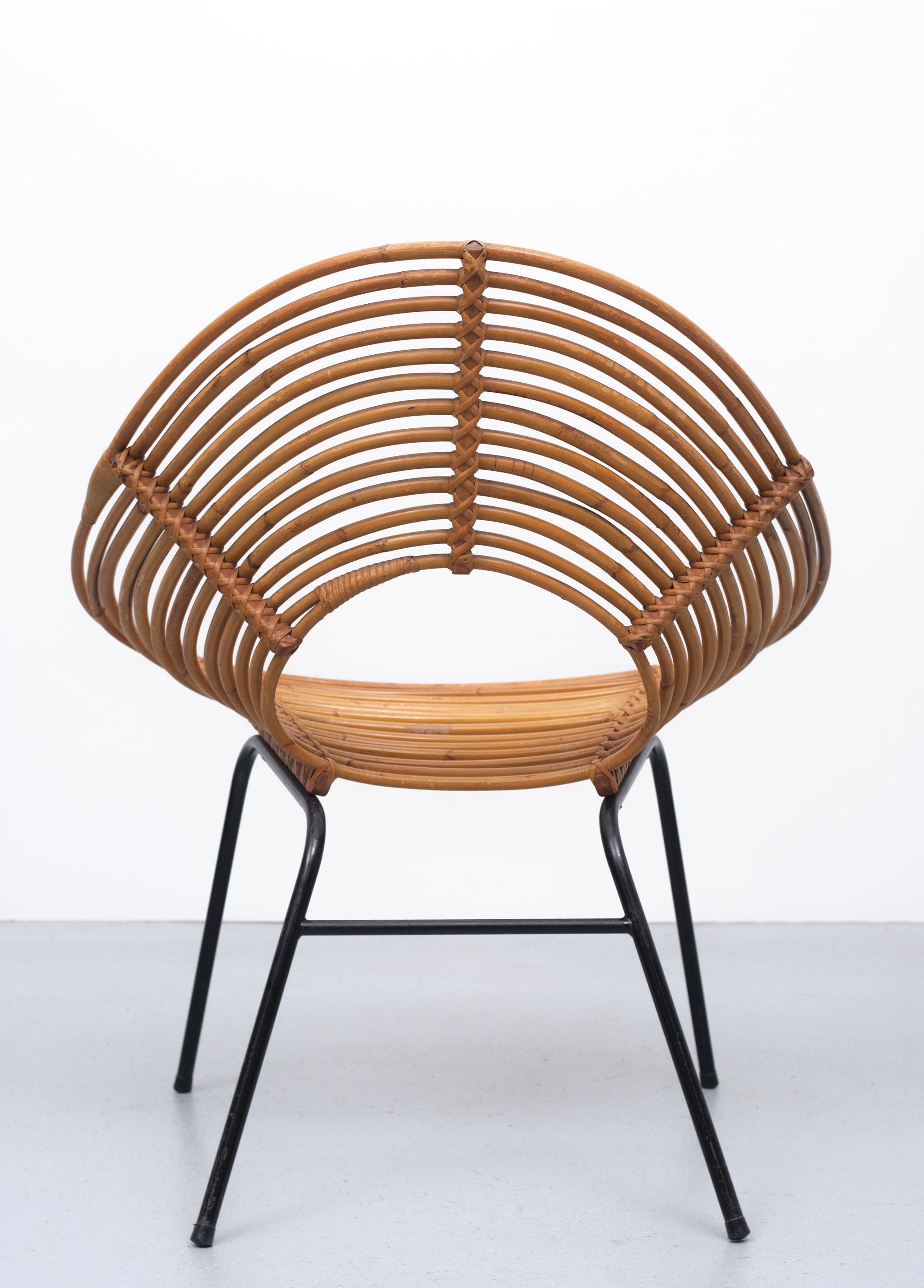Mid-Century Modern Rohe Noordwolde Dutch Wicker Chair 1950s
