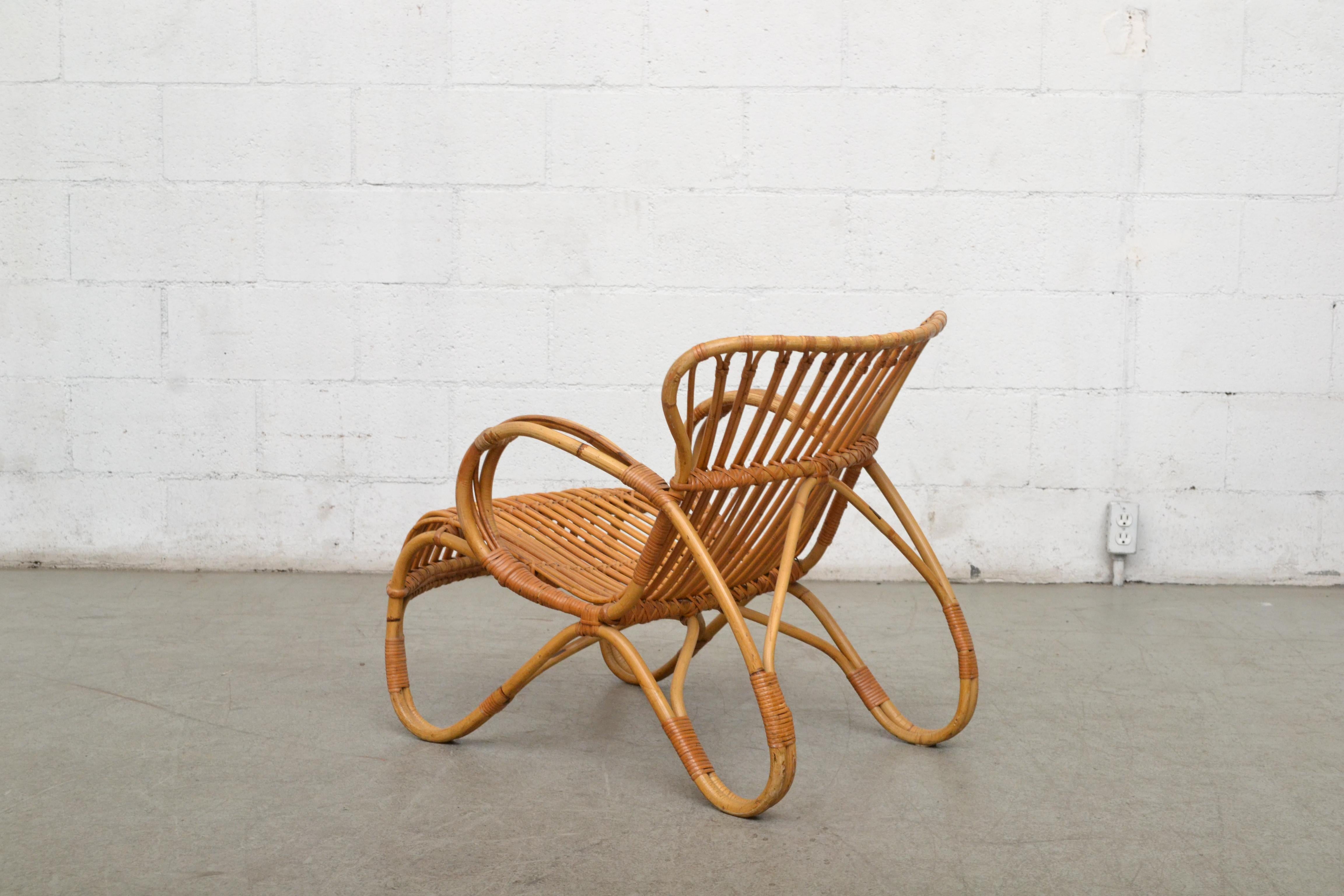 Mid-Century Modern Rohe Noordwolde Low Back Bamboo Lounge Chair
