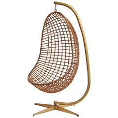 Vintage Rohe Noordwolde Rattan Egg Chair and Stand