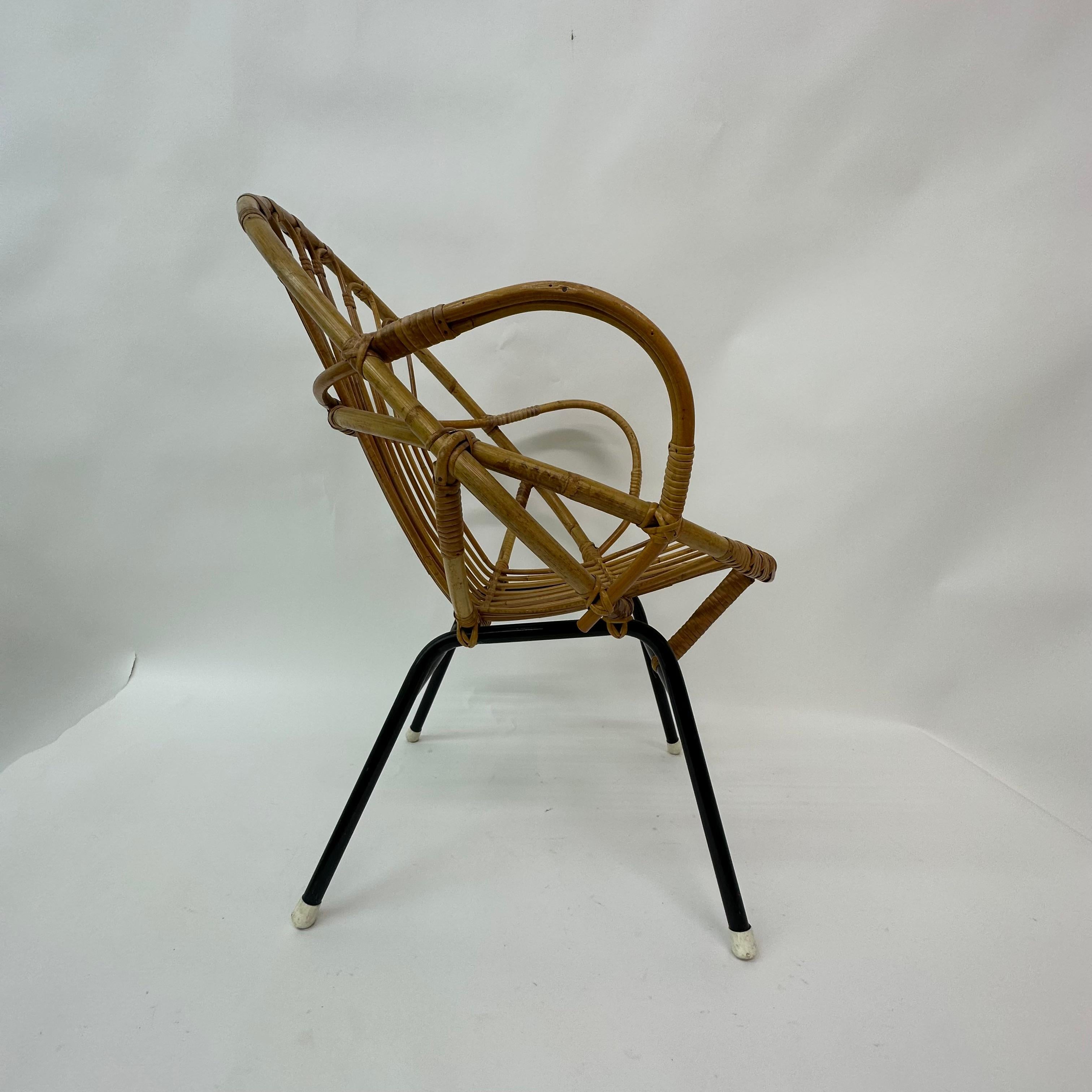 Mid-Century Modern Chaise longue en rotin Rohe Noordwolde, années 1950 en vente