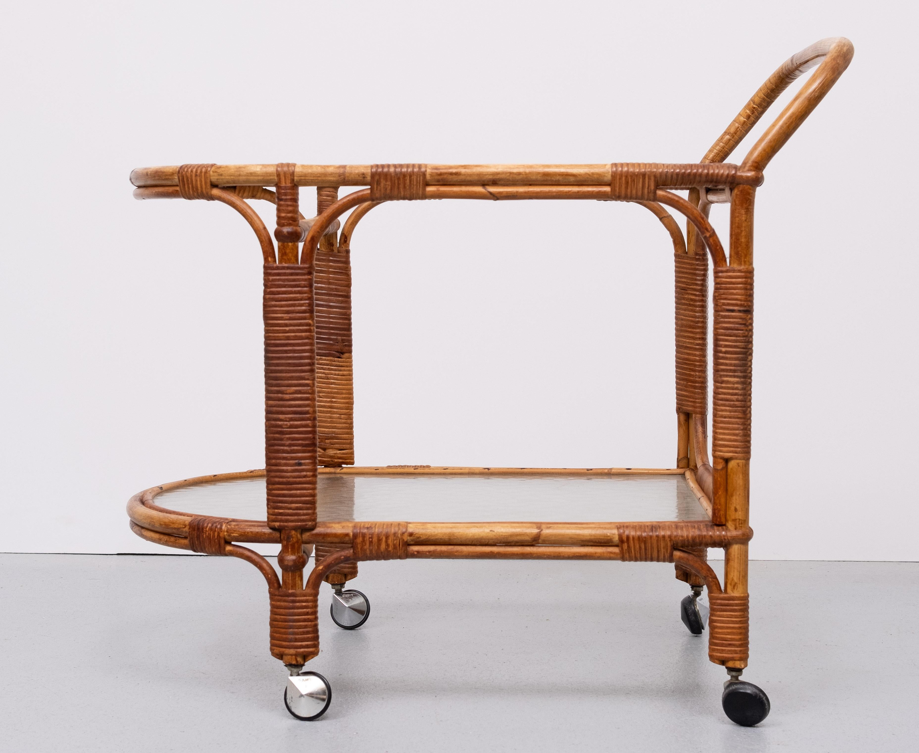 Rohe Noordwolde  Rattan Serving Trolley 1960s For Sale 4