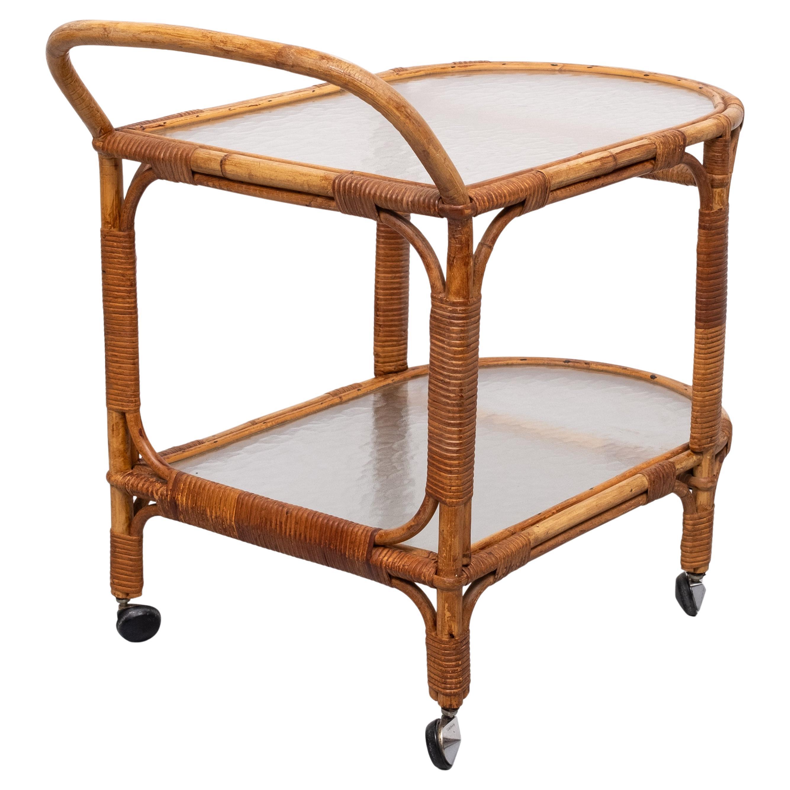 Mid-Century Modern Rohe Noordwolde  Rattan Serving Trolley 1960s For Sale