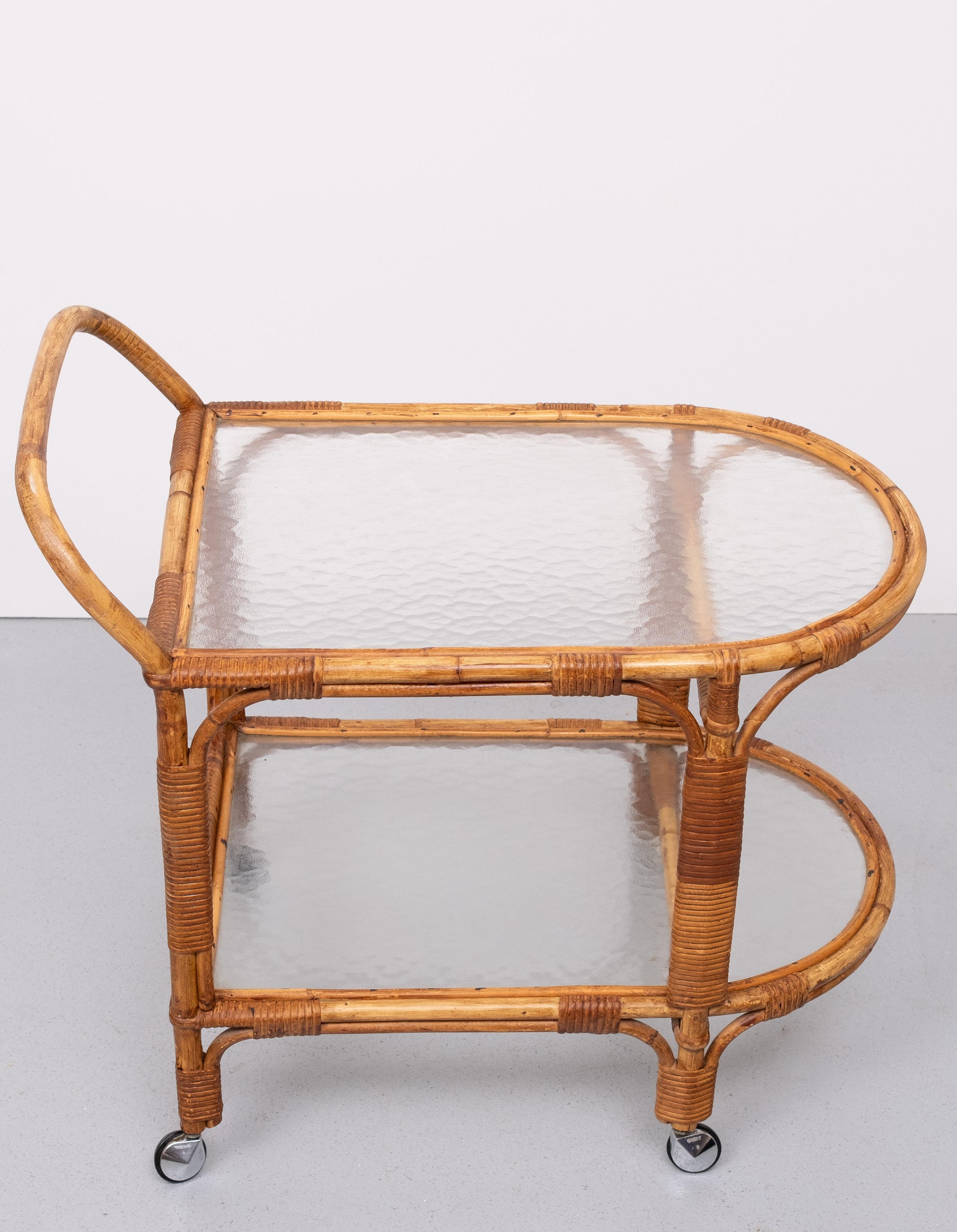 Dutch Rohe Noordwolde  Rattan Serving Trolley 1960s For Sale