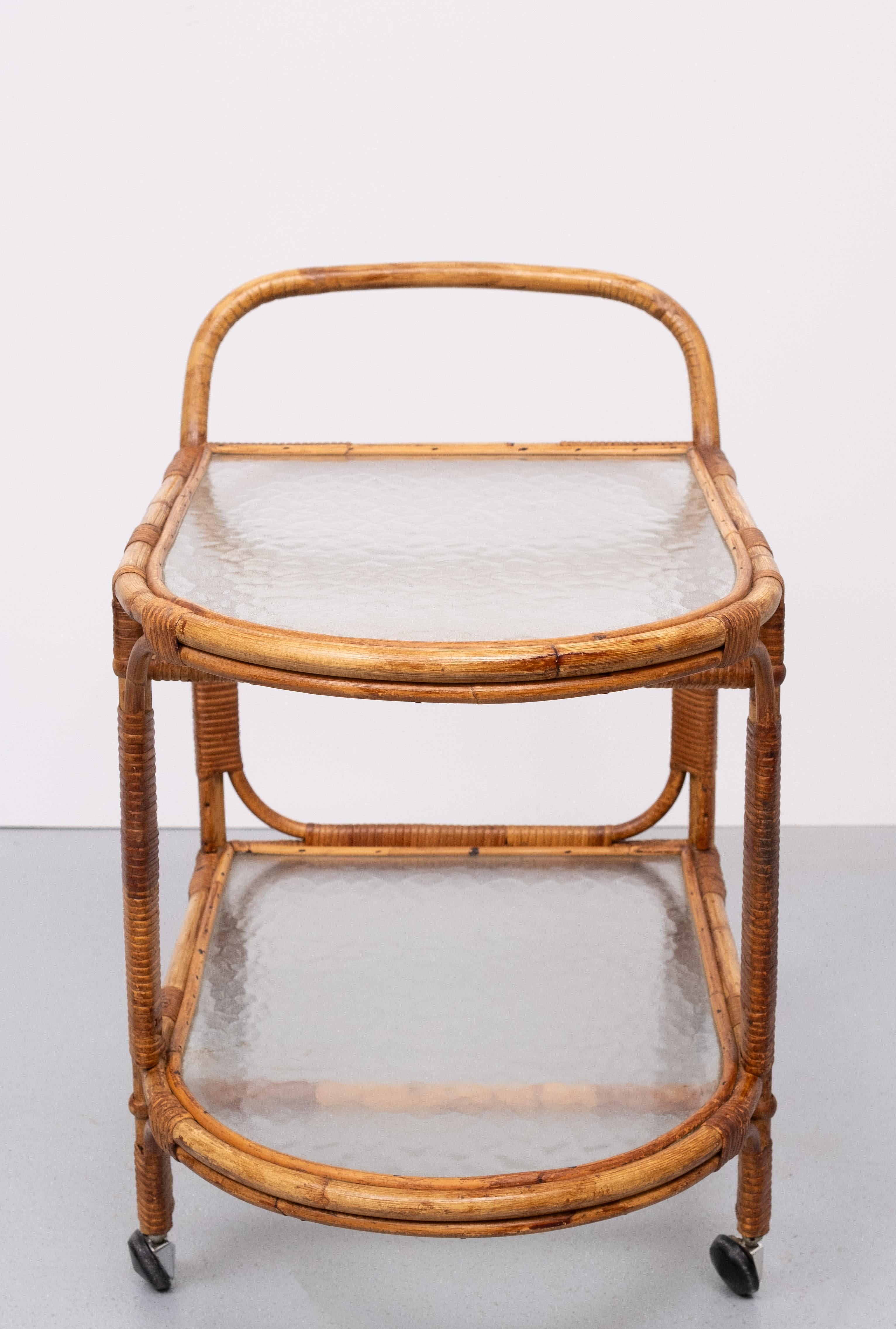 Rohe Noordwolde  Rattan Serving Trolley 1960s For Sale 1