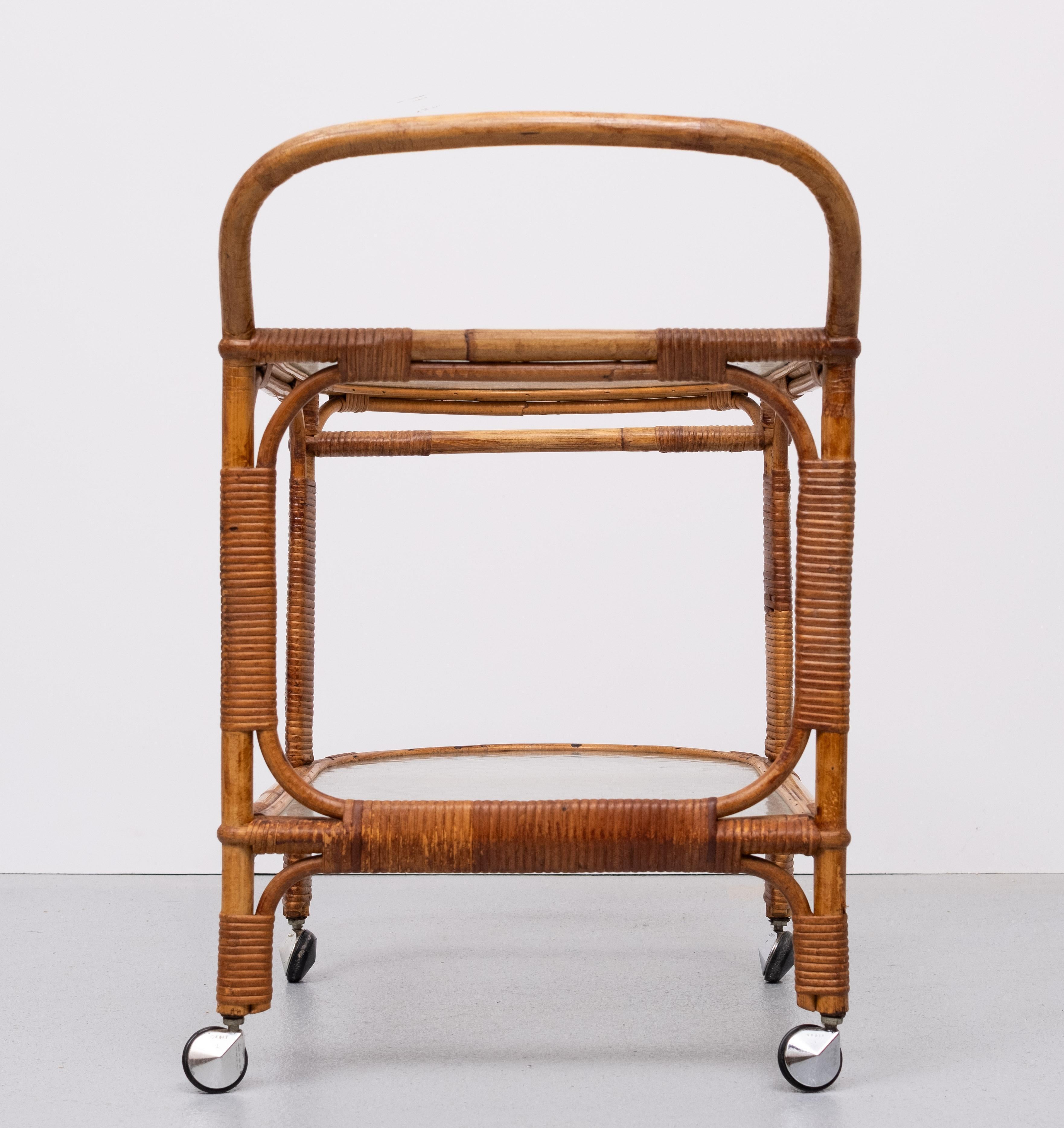 Rohe Noordwolde  Rattan Serving Trolley 1960s For Sale 2