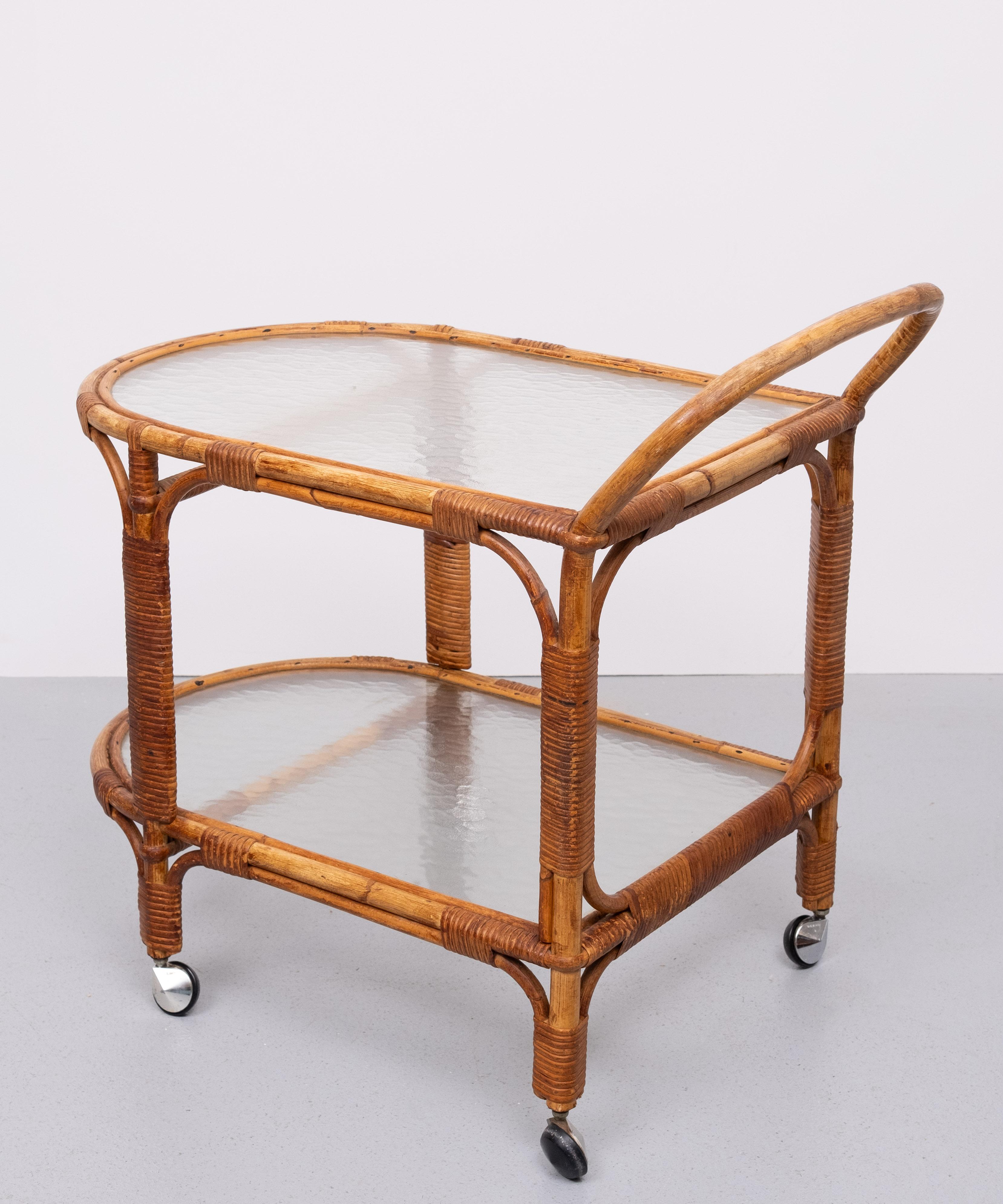 Rohe Noordwolde  Rattan Serving Trolley 1960s For Sale 3