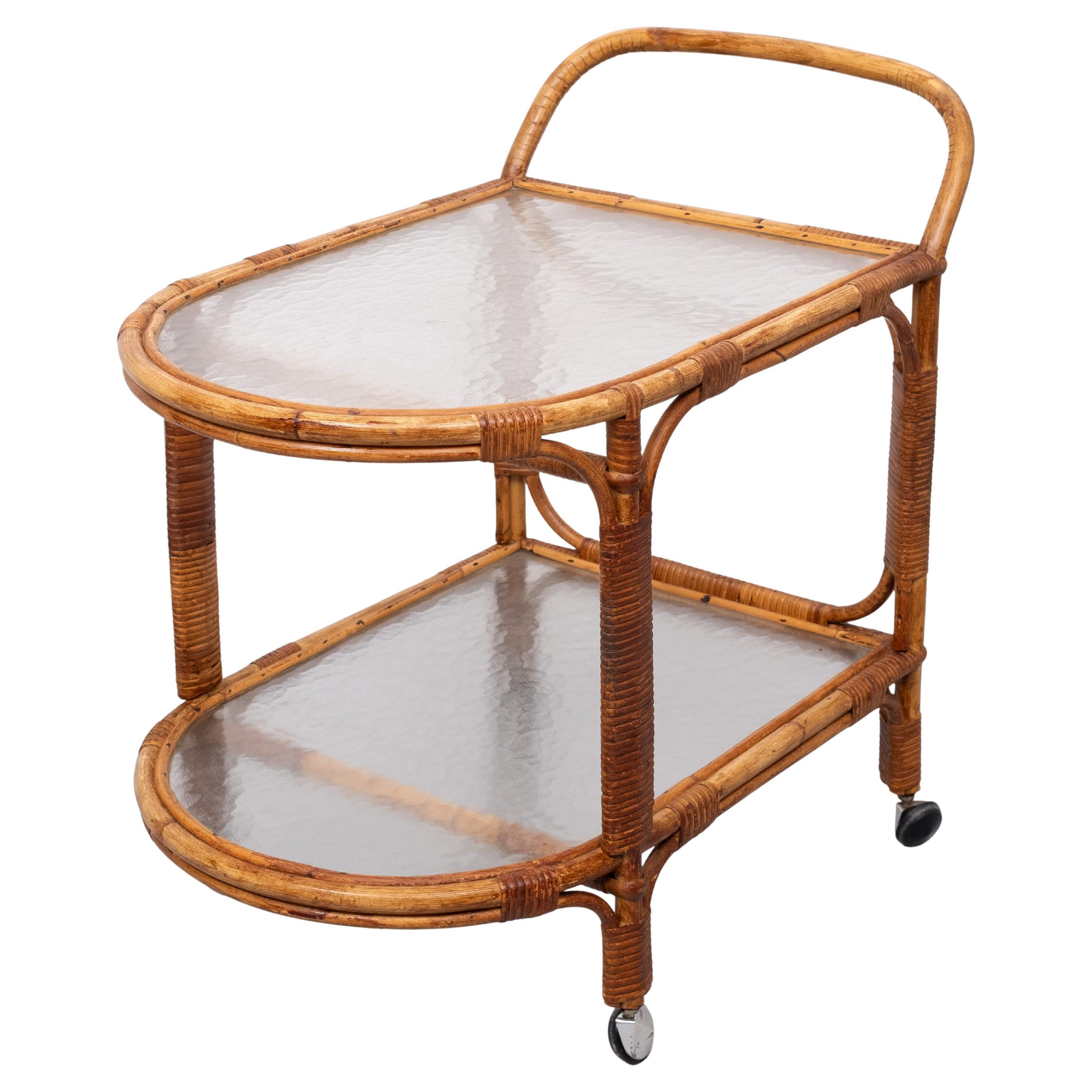 Rohe Noordwolde  Rattan Serving Trolley 1960s
