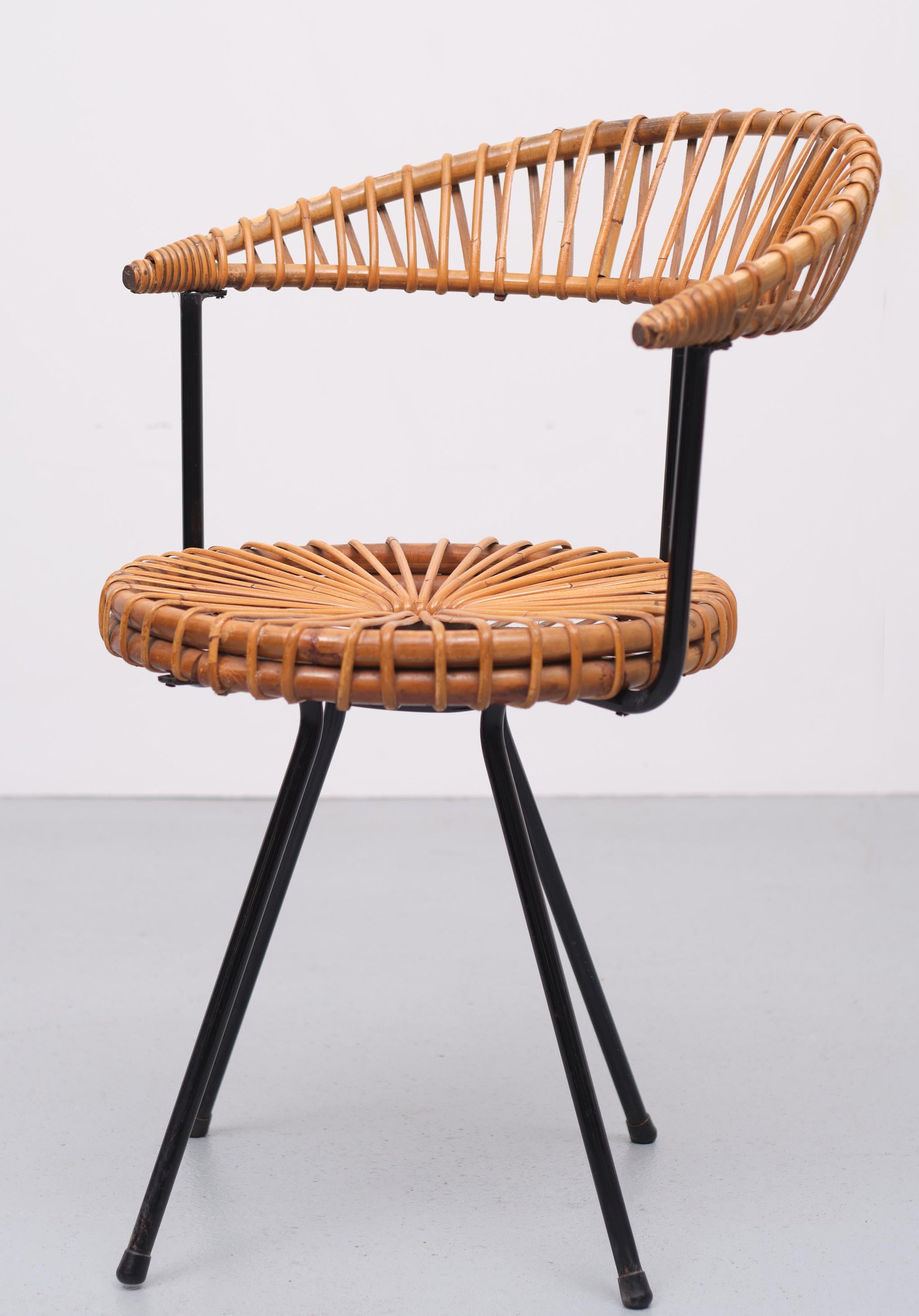 Mid-Century Modern Rohe Noordwolde Wicker Chair 1950s Dutch 