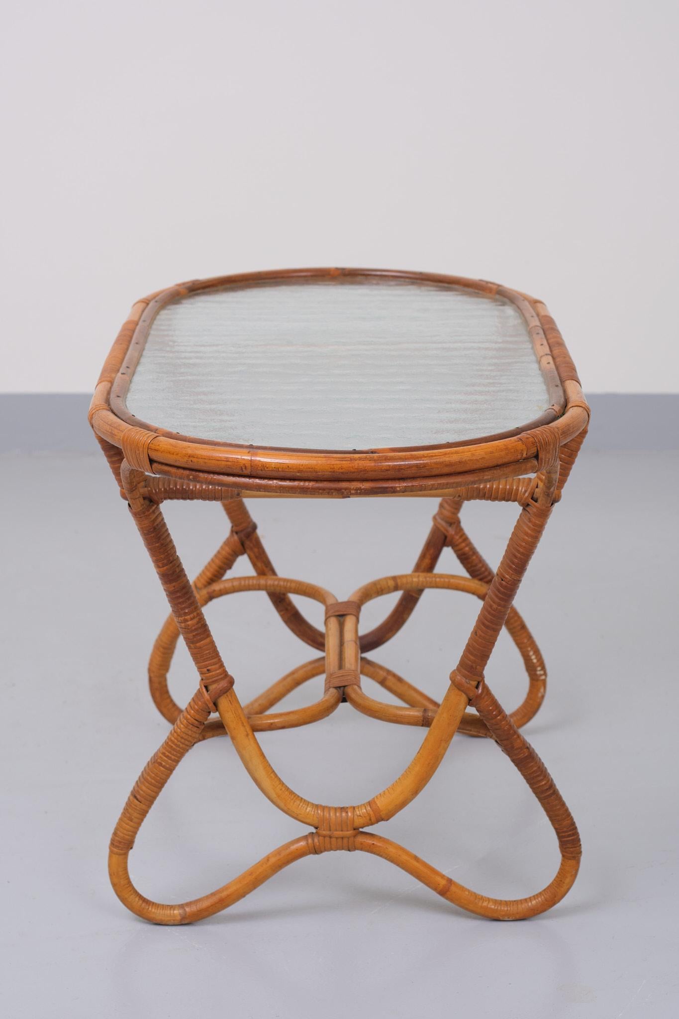 Rattan Rohe Noorwolde Wicker Coffee Table Holland 1950s For Sale