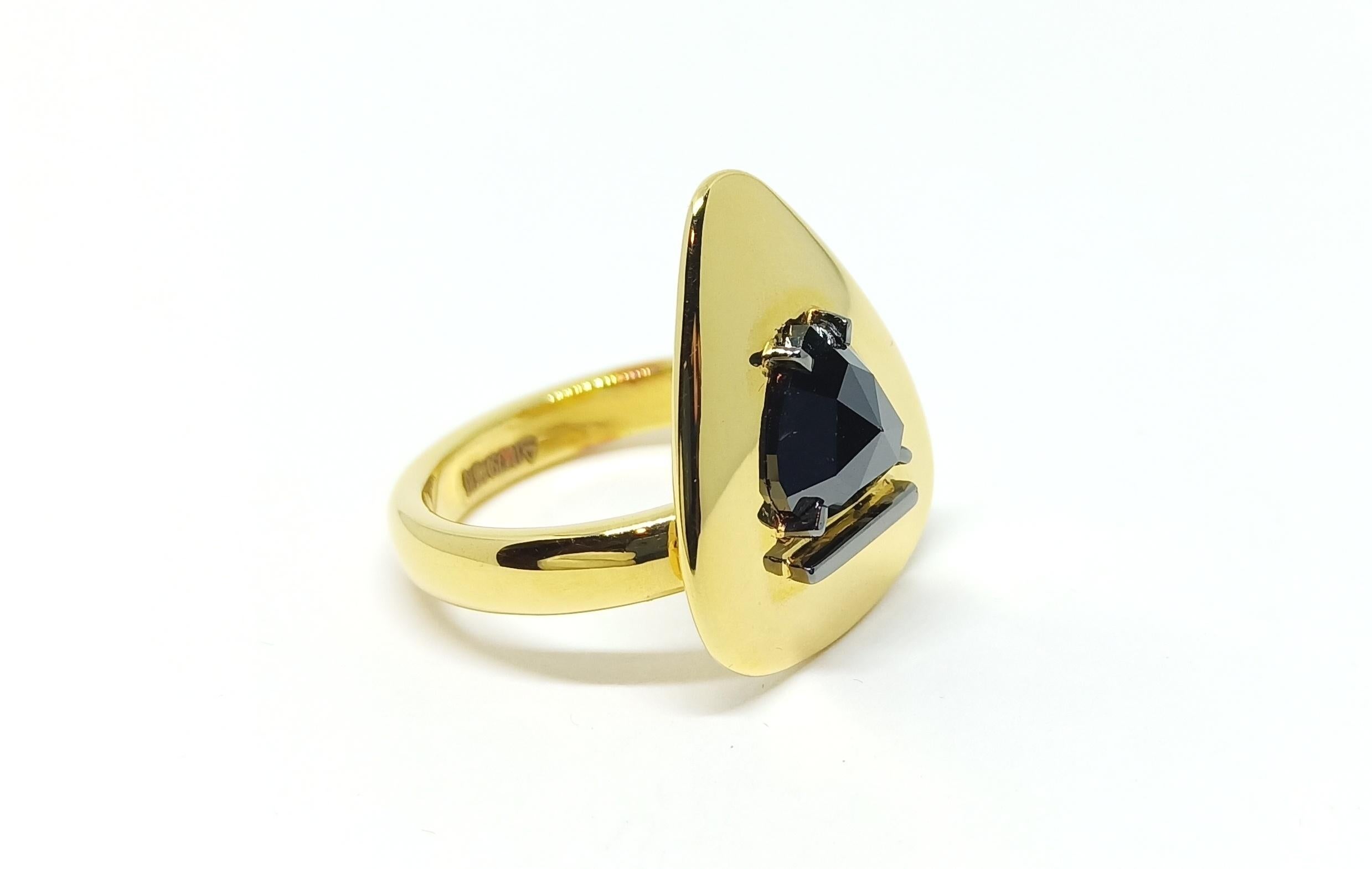 An elegant 18 Karat Yellow Gold One of a Kind Ring featuring a solitaire Black Rose cut Diamond weighing 1.33 carats. Rohit loves attention to detail in every aspect of his creations. The ring features a number of unique design elements, in the