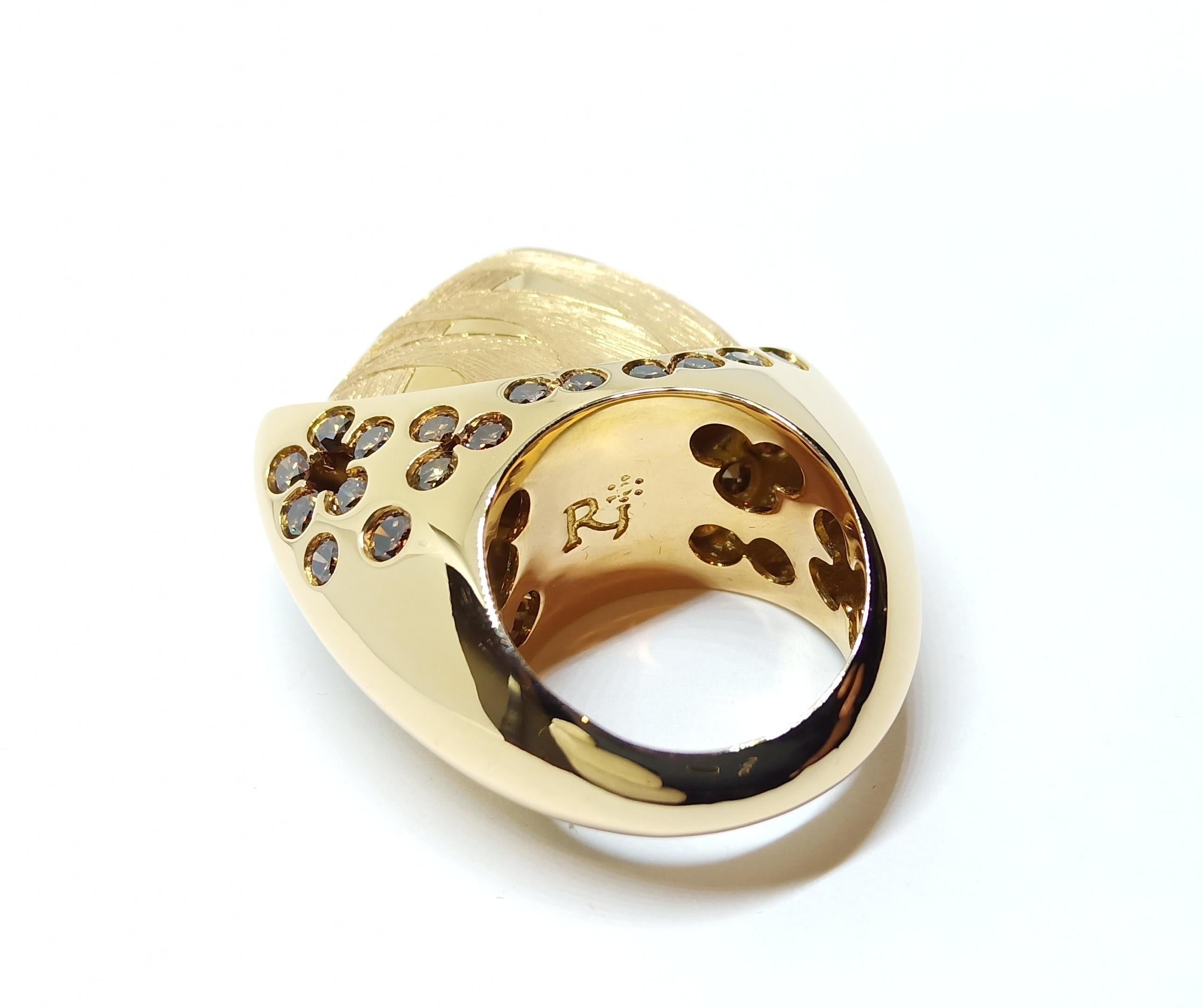 Round Cut Dark Brown Diamond One of a Kind 18 Karat Rose Gold Cocktail Ring For Sale