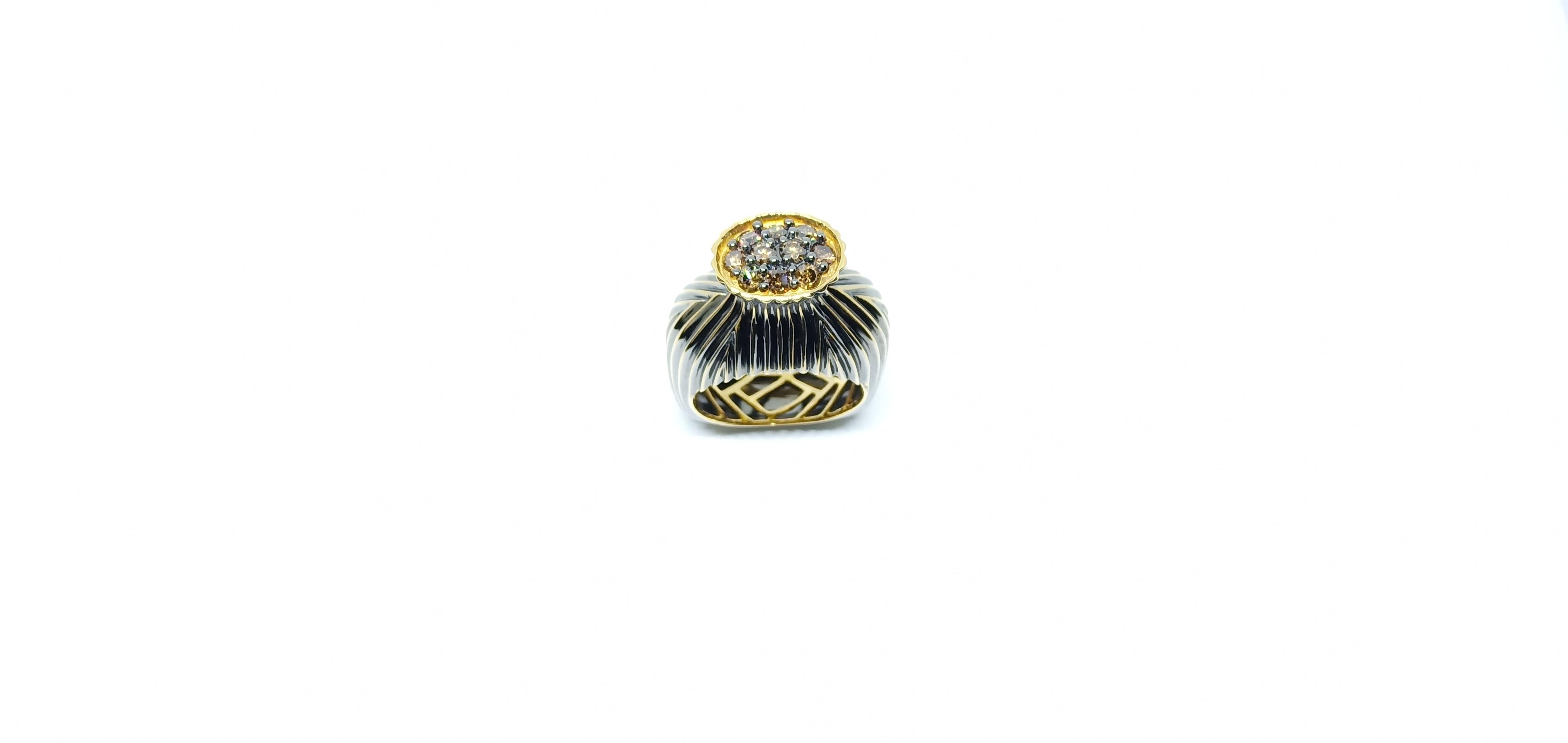 Contemporary One of a Kind Fashion Ring in Yellow Gold with Brown Diamond For Sale 1