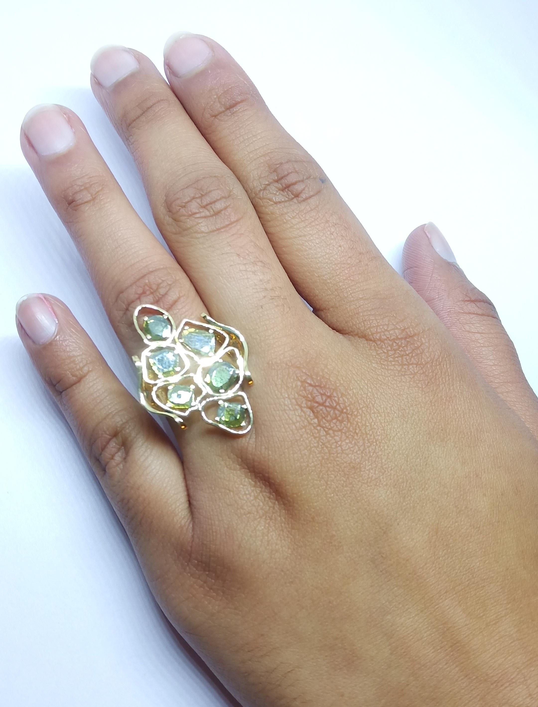 Rohit Jain Green Diamond Slices One of a Kind 18 Karat Green Gold Cocktail Ring For Sale 4