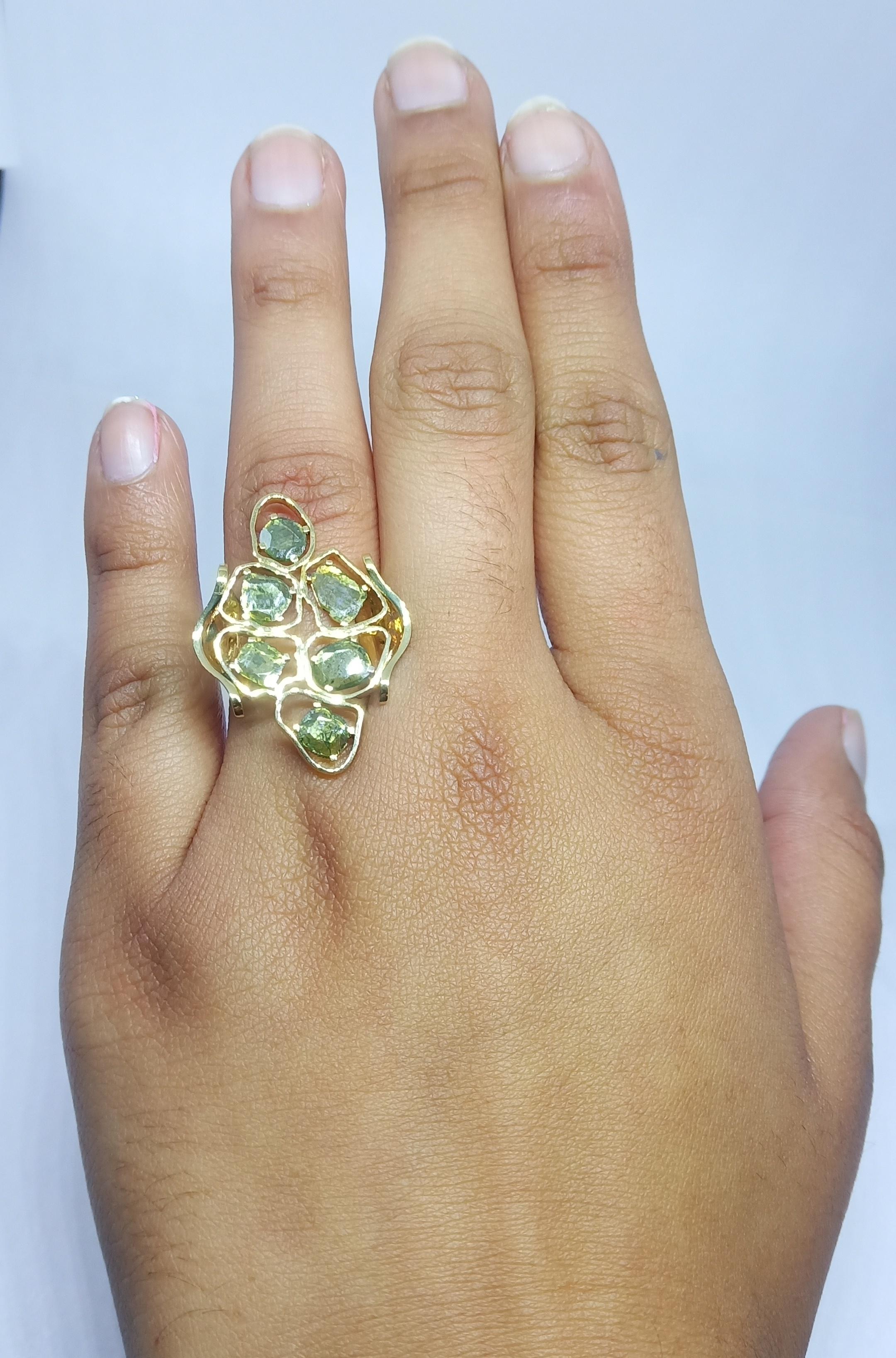 Rohit Jain Green Diamond Slices One of a Kind 18 Karat Green Gold Cocktail Ring For Sale 5