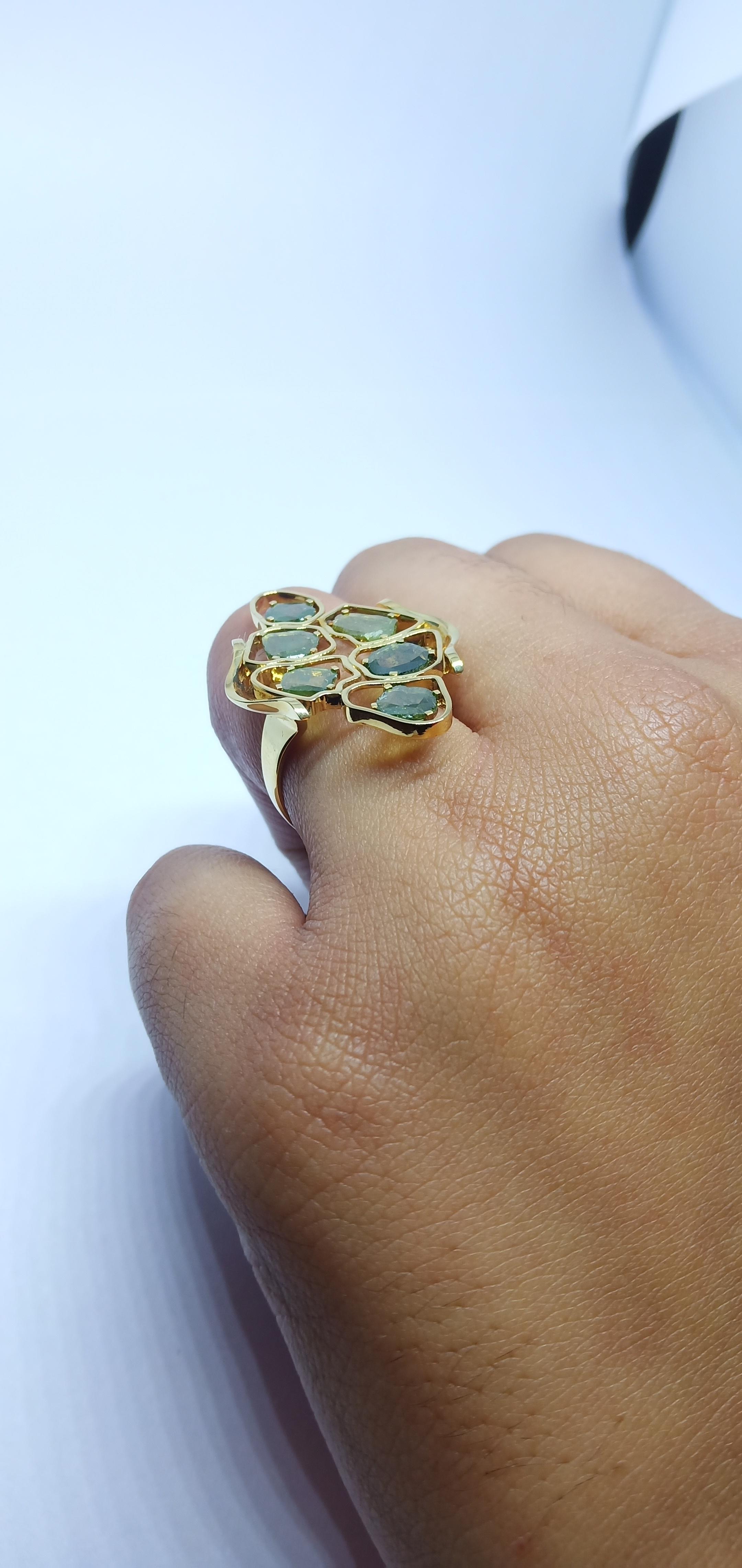 Rohit Jain Green Diamond Slices One of a Kind 18 Karat Green Gold Cocktail Ring For Sale 6