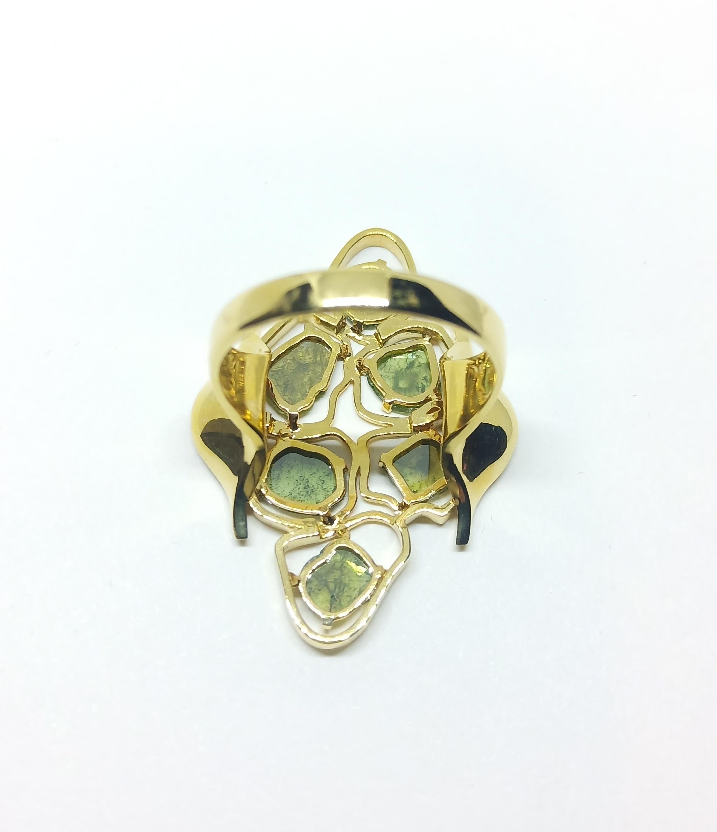 Women's Rohit Jain Green Diamond Slices One of a Kind 18 Karat Green Gold Cocktail Ring For Sale
