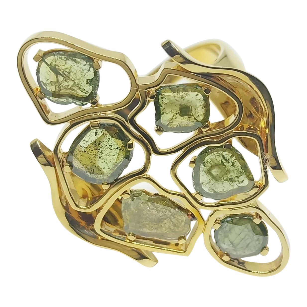 Rohit Jain Green Diamond Slices One of a Kind 18 Karat Green Gold Cocktail Ring For Sale