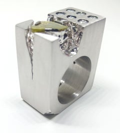 Own Your Rare Self with Green and Grey Diamond One of a Kind White Gold Ring