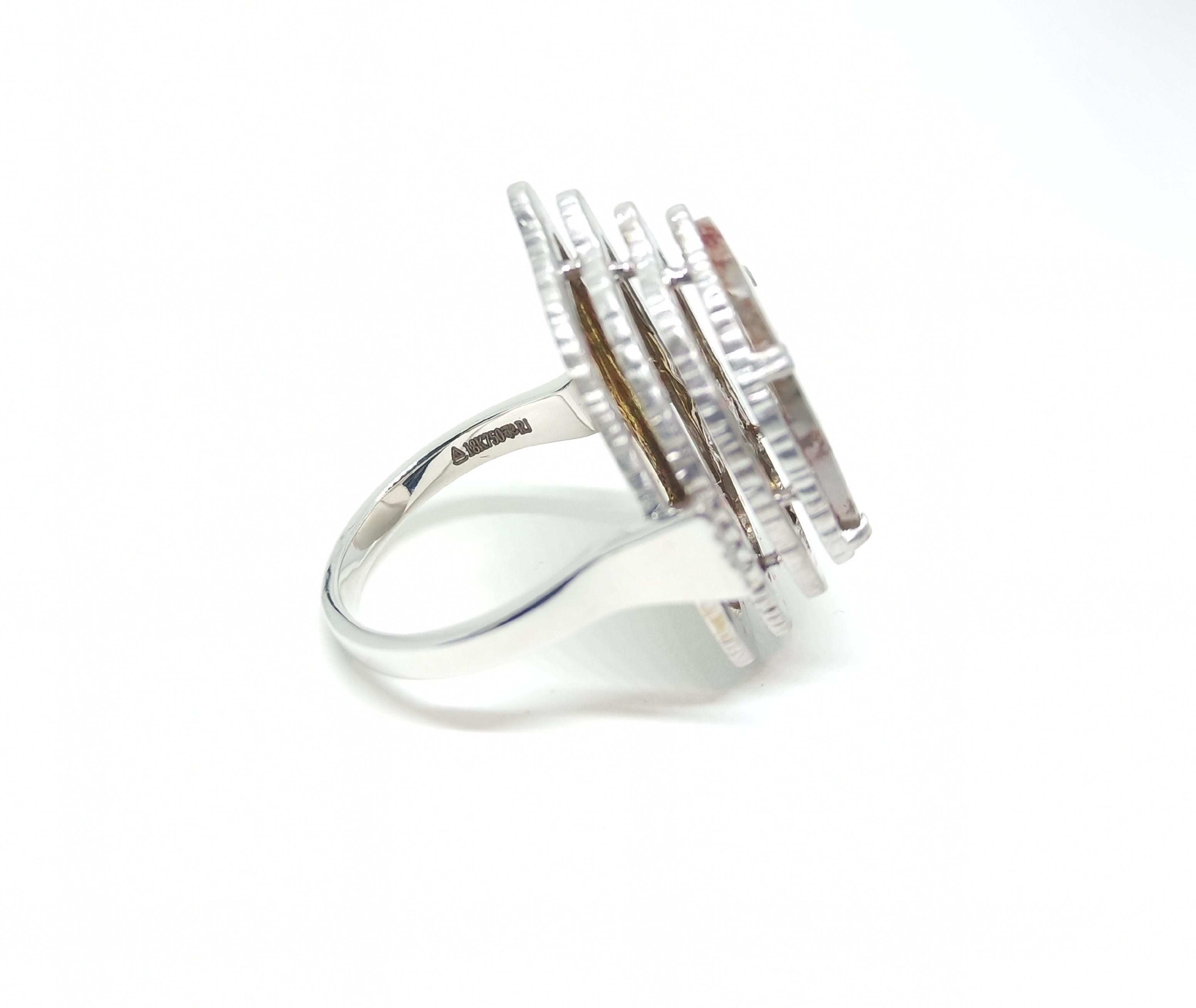 Women's Contemporary Grey Diamond Slice One of a Kind 18 Karat White Gold Fashion Ring For Sale